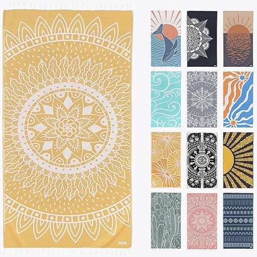 FESHKA Toalla de playa turca a prueba de arena, toalla de viaje de gran tamaño, de secado rápido y ligera, manta de playa 100% algodón orgánico,