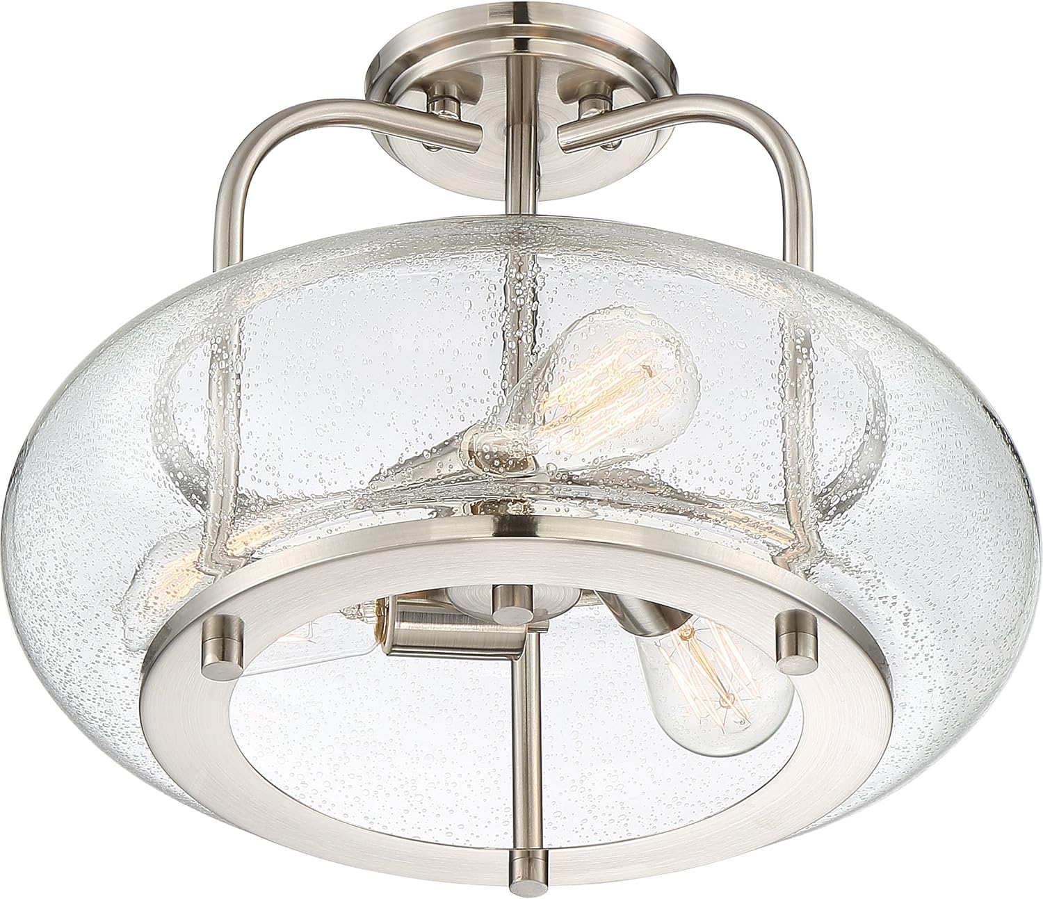 Quoizel Trilogy Semi-Flush Mount Ceiling Light Fixture, 16 Inch 3-Light, Brushed Nickel Hanging Light with Clear Seeded Glass Shade for Hallway, Kitchen, Bedroom, Dining, Living Room or Office