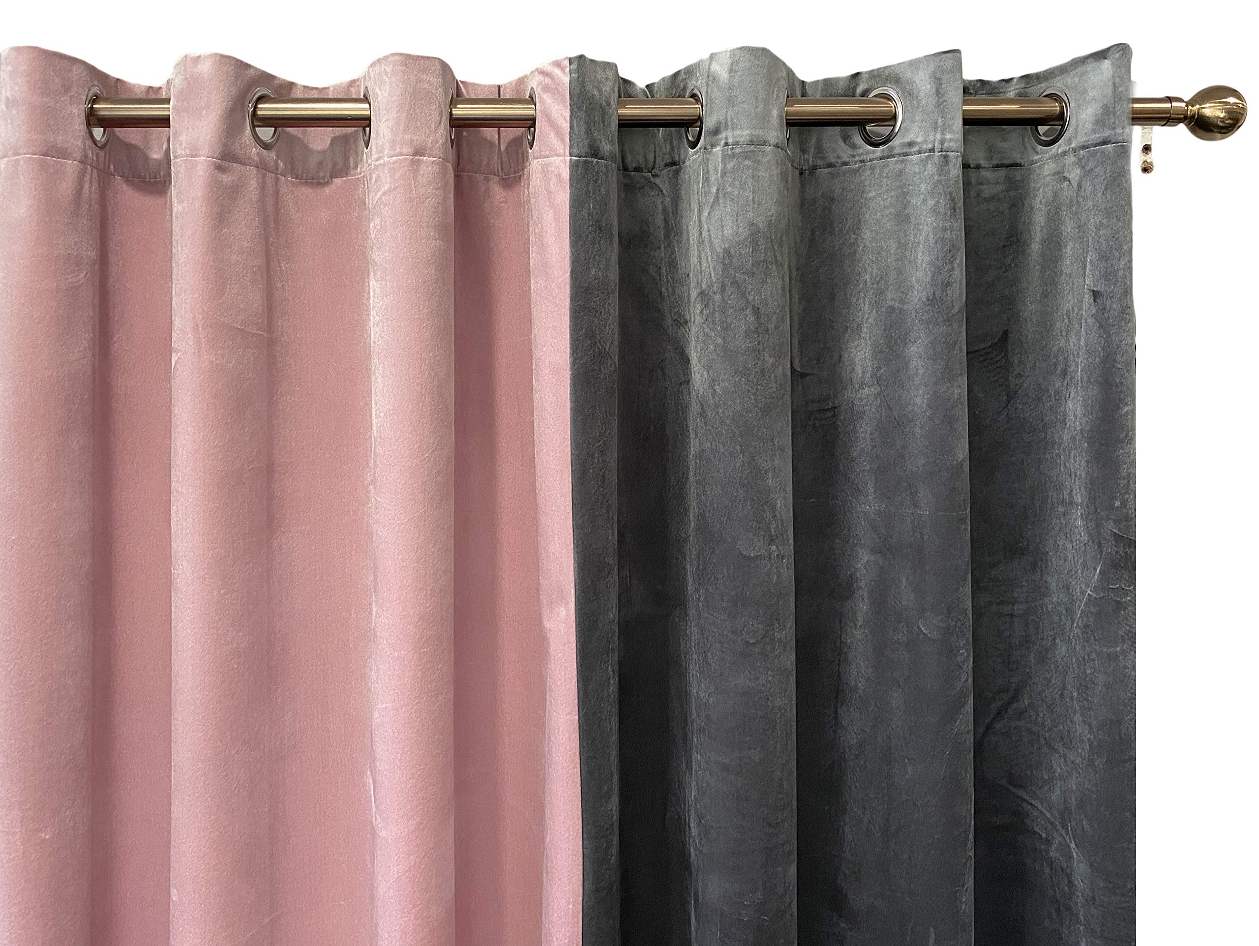 Cushion Mania Tende ad anello con occhielli, completamente foderate, velluto ITALIA, 2 tonalità (BLUSH ROSA/grigio, 264,2 cm di larghezza x 274,3 cm di lunghezza)