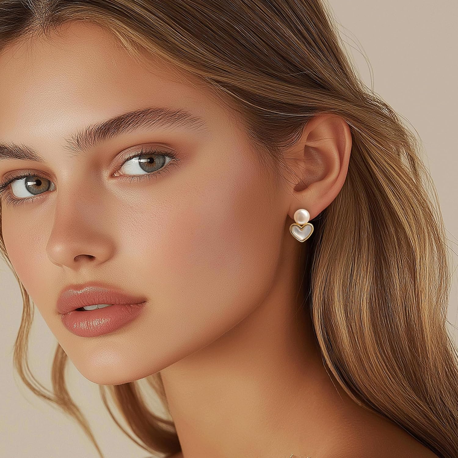 Jean Beau 14K Gold Plated Puff Pearl Heart Earrings for Women, Cute Heart Shaped Jewelry with Pearl Accents, Valentine Gift for Her - Image 2