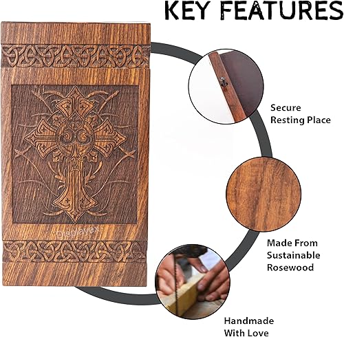 Miniatura 4 de Urnas cruzadas grabadas de palisandro para cenizas humanas y hombres adultos, urna conmemorativa para perros, gatos y mascotas, urna para cenizas