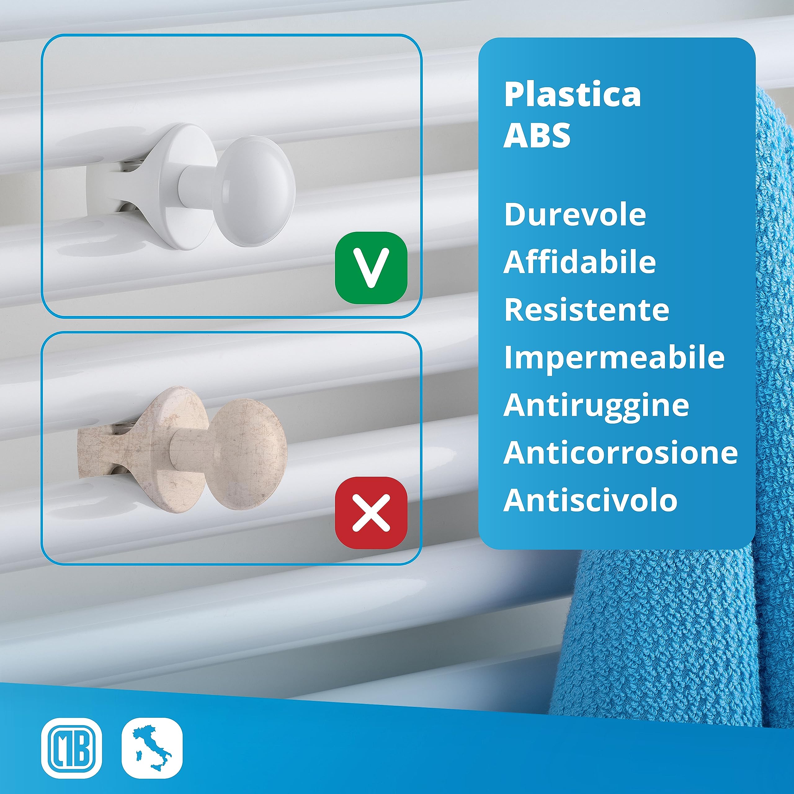 LH Coppia handy grip porta salviette da termosifone senza foro per bagno autoavvitanti al termoarredo scaldasalviette senza forare - made in italy