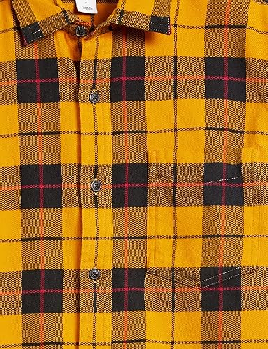 Miniatura 75 de Yaxa Essentials Camisas de franela de manga larga para hombre, corte ajustado, a cuadros con botones