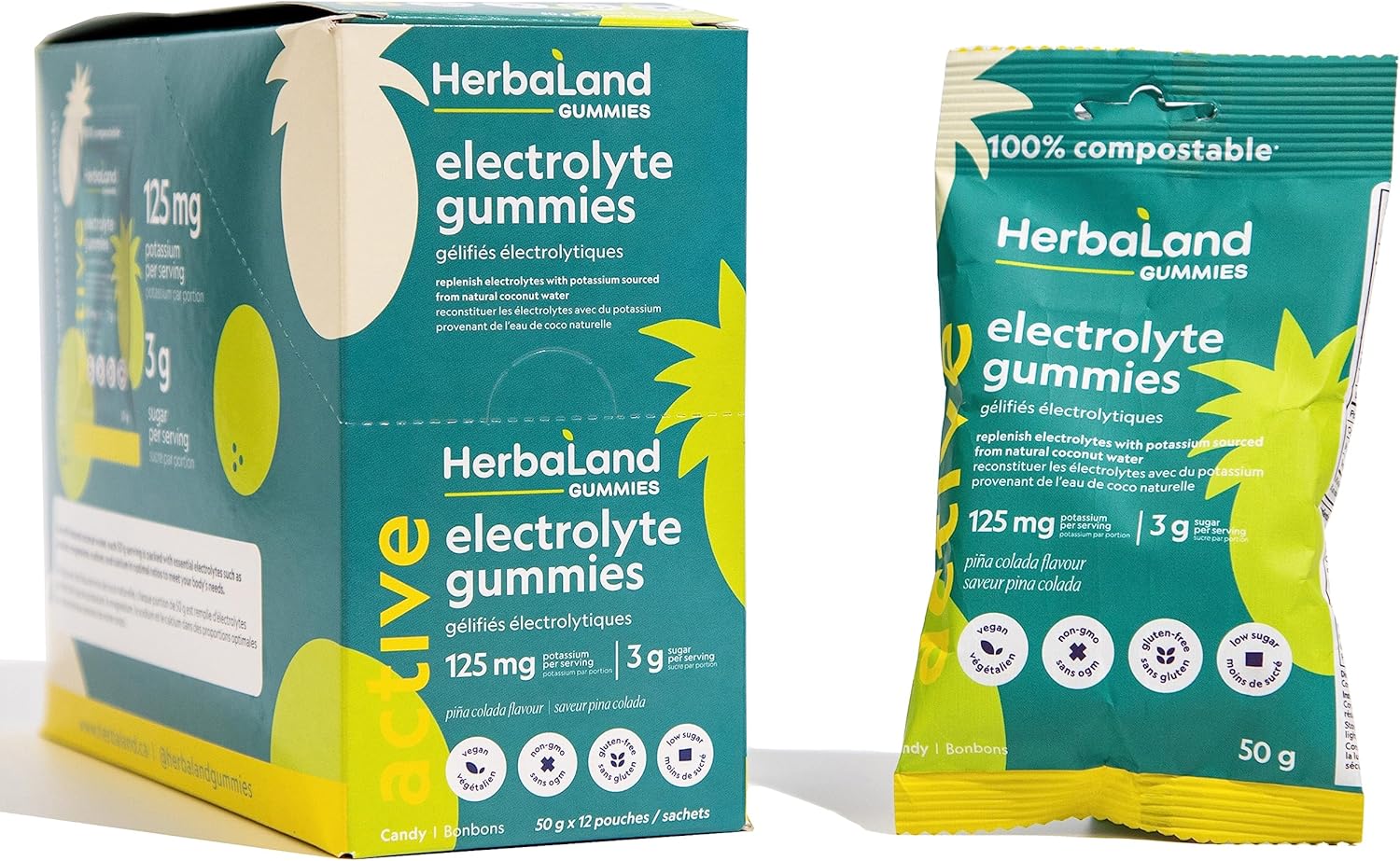 Herbaland Electrolyte Gummies Active Snacks Vegan, LowSugar, High