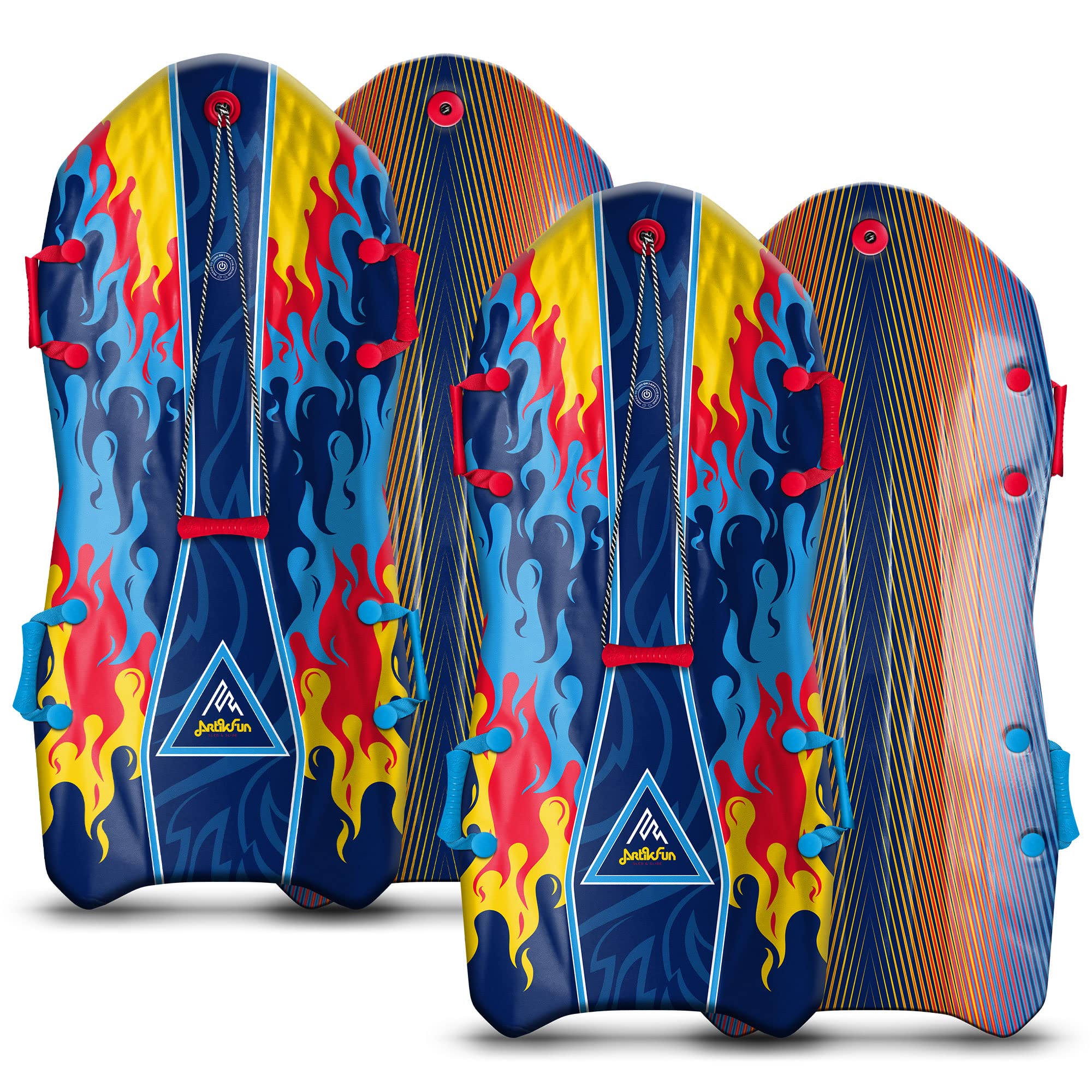 Viperarri Premium Foam Snow Sled with Sound Effect 2-Pack | Includes Motion Activated Sound Effect | Tow Rope and Handles | 50in-127cm Design Length | Blue Burns