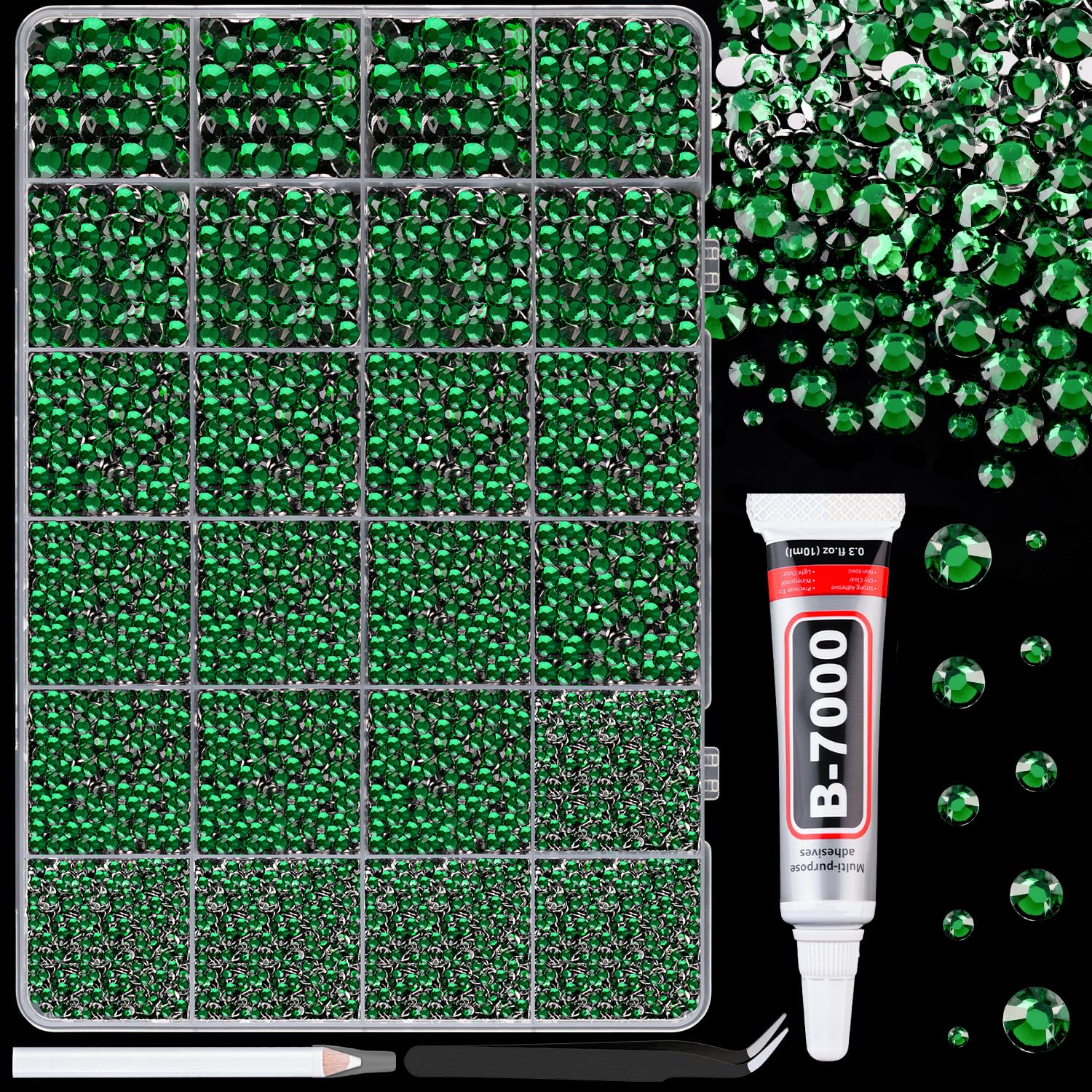 TINKRSTUFF Emerald Green 25000Pcs Resin Rhinestones Mixed Sizes | Craft Bead for DIY Decor - main product image