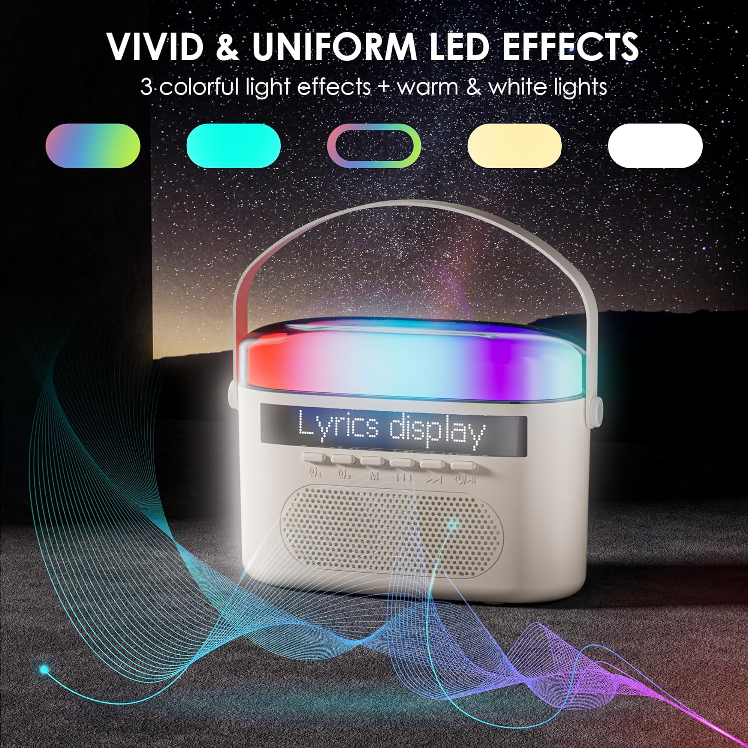 Karaoke Machine,Karaoke Machine with Lyrics Display,Portable Bluetooth 5.3 Karaoke Speaker with Upgraded Dual Speakers for Kids and Adults,with White Noise and Night Light Function - Image 5