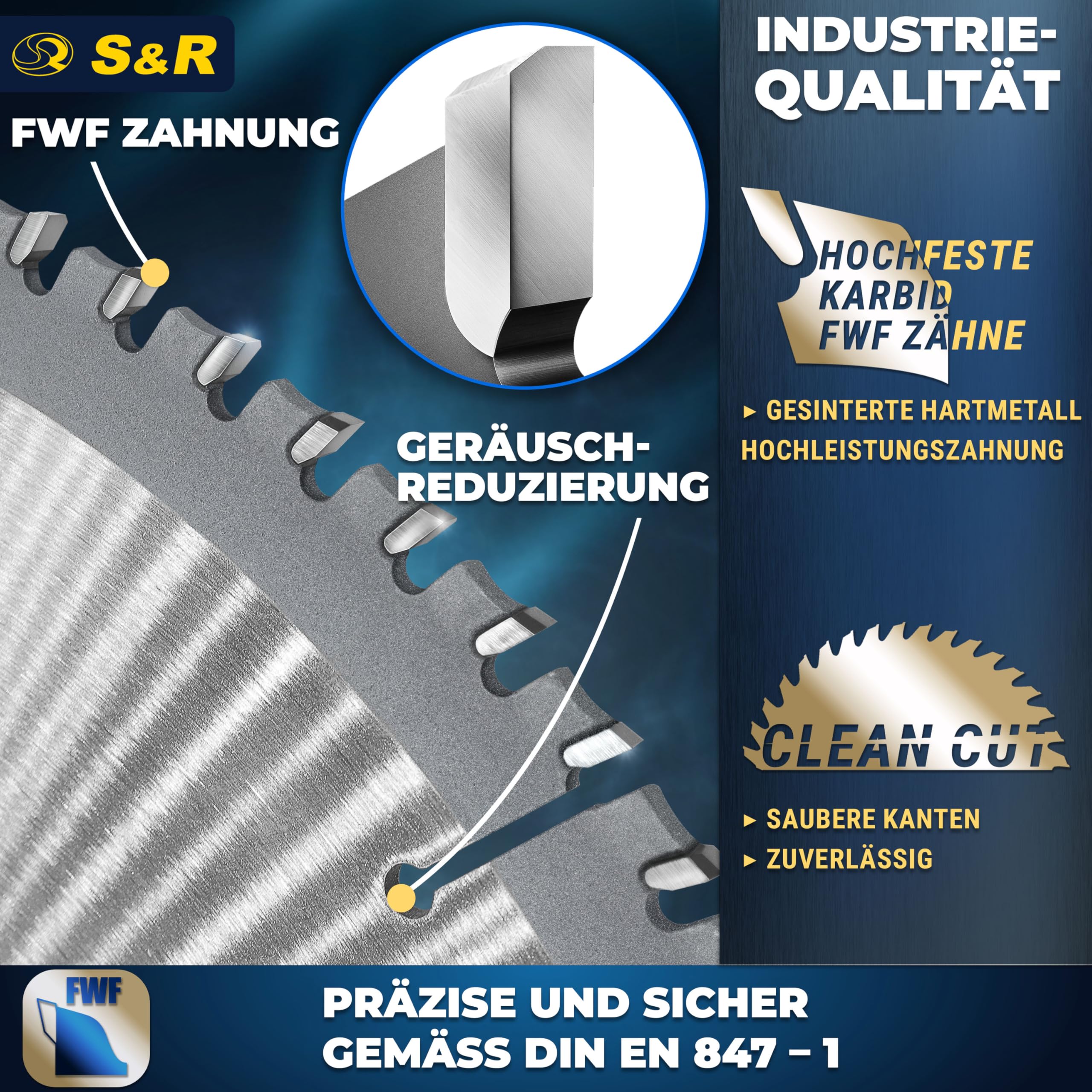 S&R Kreissägeblatt 305 x 30 mm FWF-Design, 100 Wolframkarbid HW Zähne, Universal Multicut Sägeblatt für Holz, 4 mm Baustahl, NE-Metalle, Kunststoff, Aluminium, Mehrzweck-Sägeblatt, Reduzierringe