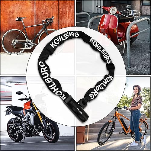 Miniatura 7 de KOHLBURG Cerradura de cadena de seguridad oro seguro - Cadena de bicicleta de 4 pies de largo con 4 llaves - Cerradura de bicicleta resistente 0.33
