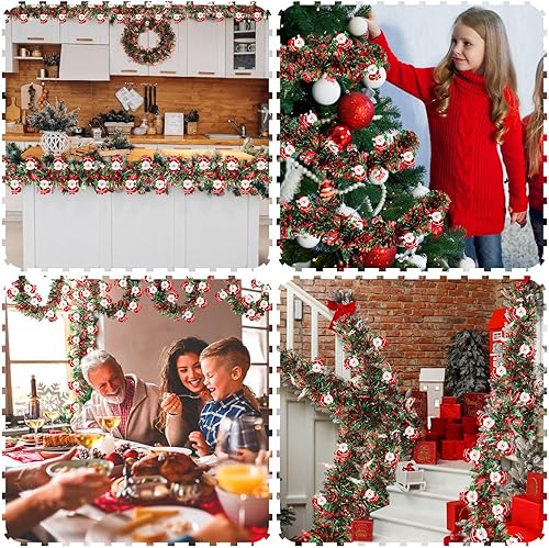 Miniatura 7 de XunYee Guirnalda de oropel de Papá Noel de Navidad de 98 pies, decoración de guirnalda metálica roja y verde, adorno de alambre brillante para