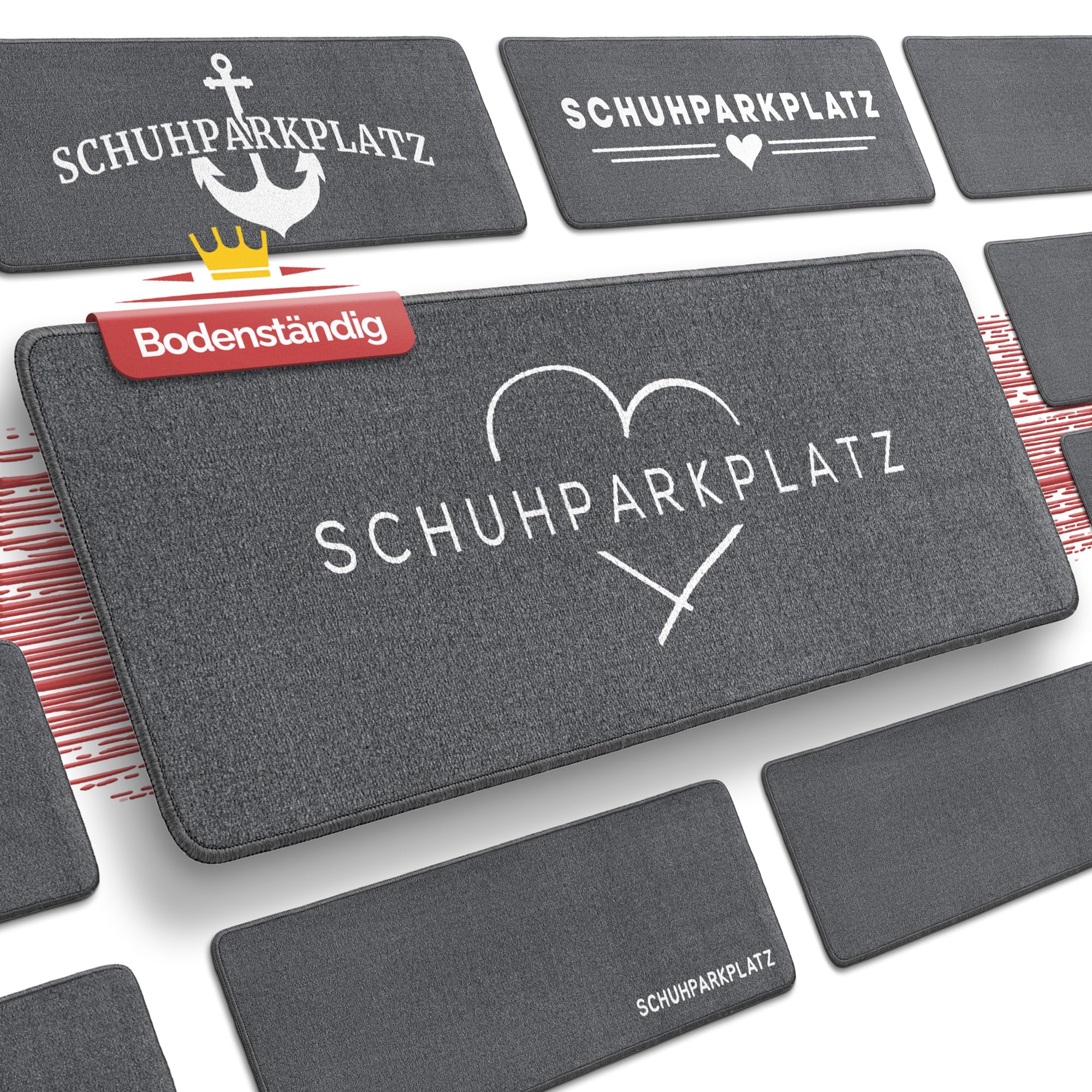 Bodenständig Schuhparkplatz Fußmatte Grau 100x33 cm – rutschfeste Schuhmatte & Waschbarer Schuhteppich mit Gummiunterseite – Flache Abtropfmatte für Flur & Eingang – Schutz vor Nässe & Schmutz