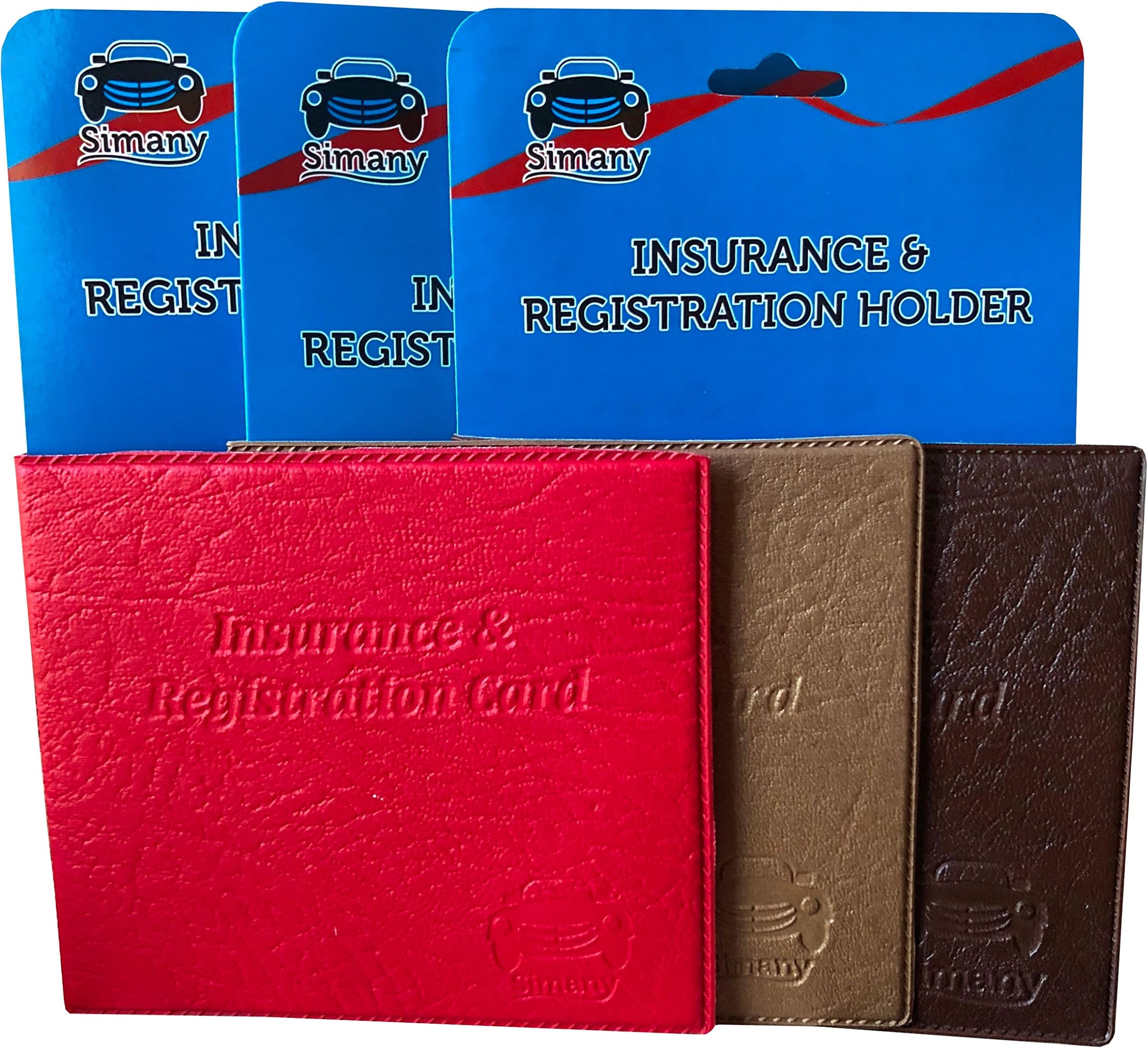 3 Brown Bronze Red AUTO CAR Truck Insurance Registration Card Holder Wallet 5.25"x4.6" Faux-Leather