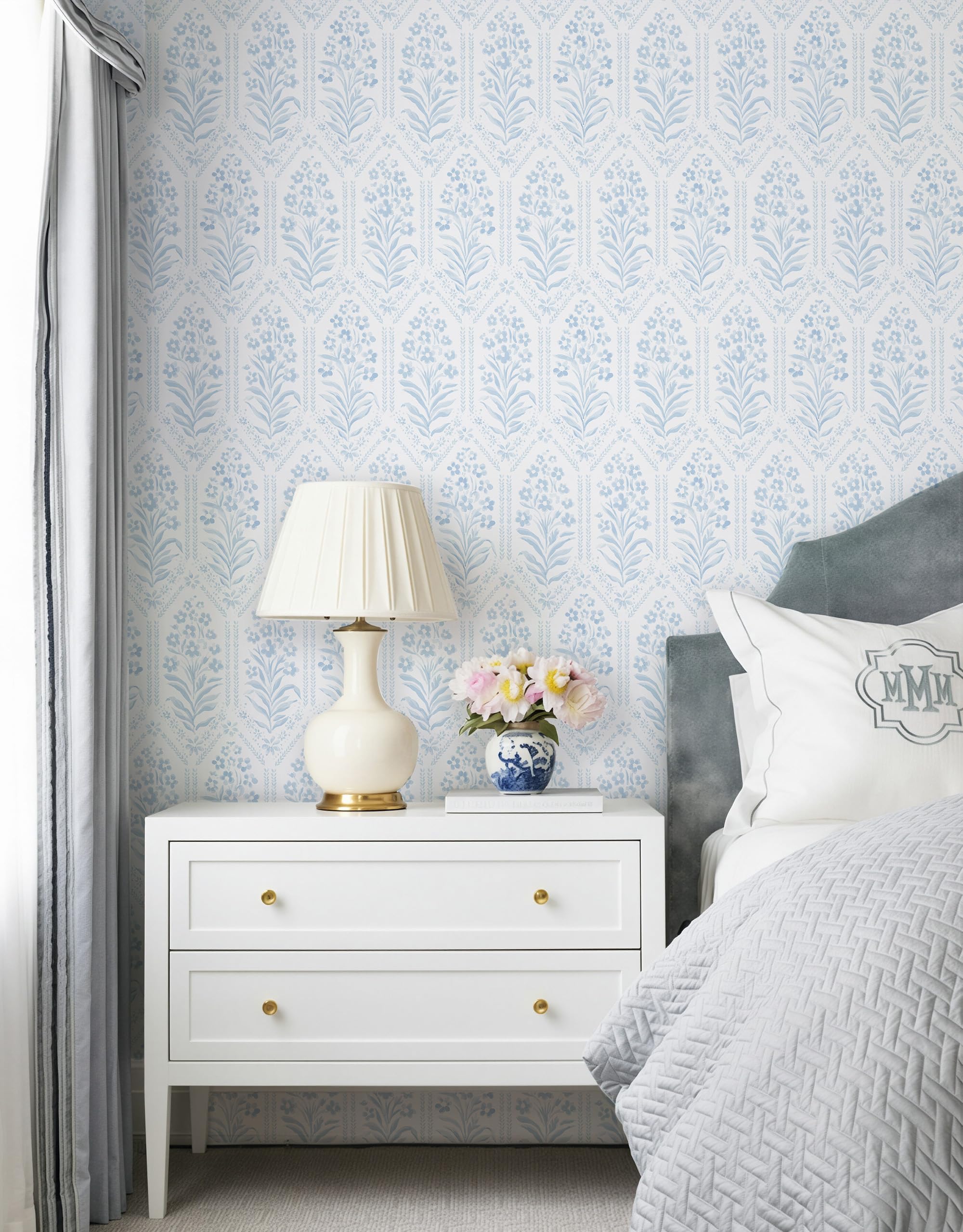 CiCiwind Self Adhesive Wallpaper Floral Watercolor Contact Paper 44cm×3m Sticky Back Plastic Blue Peel and Stick Wallpaper Vinyl Wrap for Cabinet Wall Table Waterproof