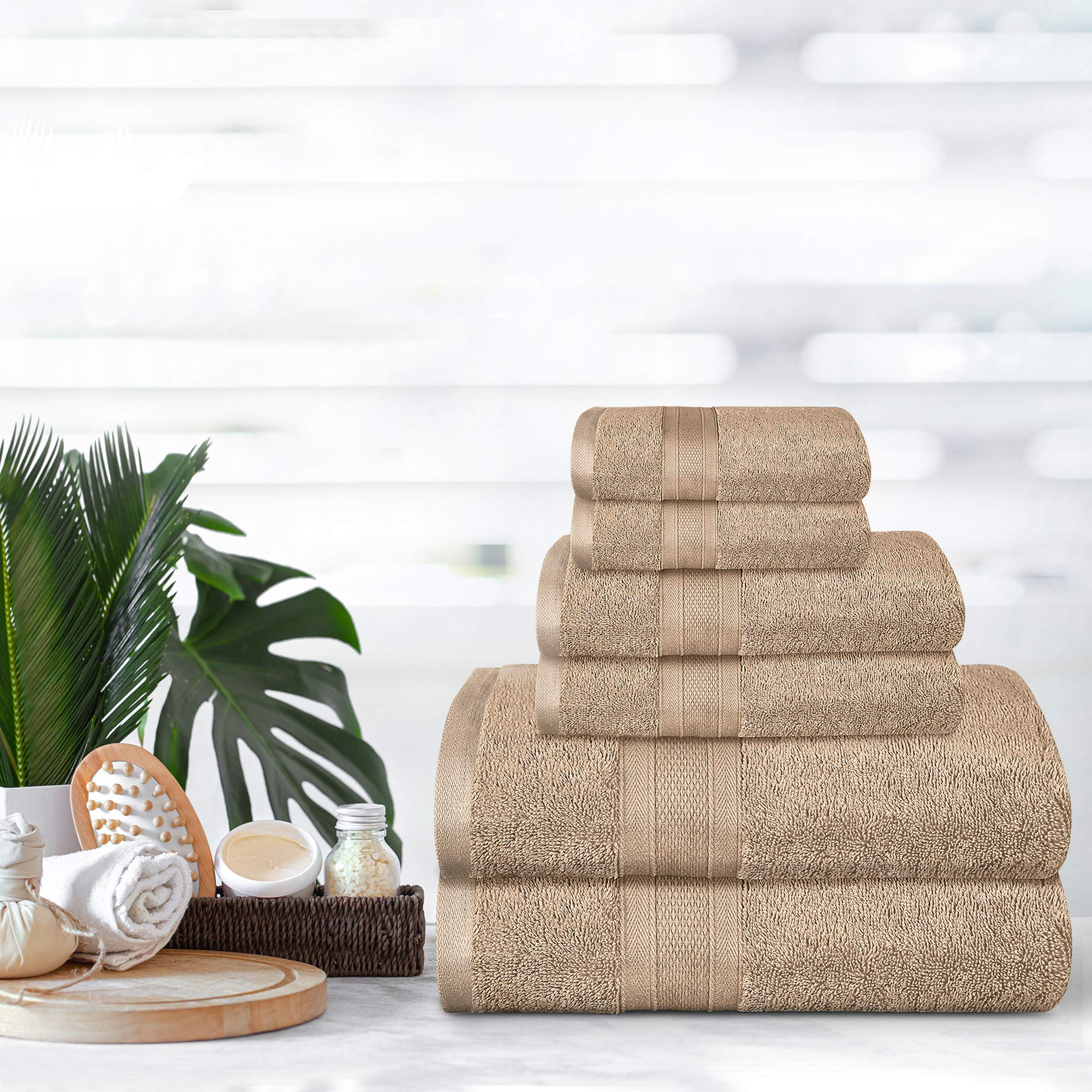 TRIDENT Soft and Plush 6 Piece Towel Set of 6 for Bathroom 100% Cotton Like Turkish Cotton Bath Towels Best Bath Towels Set Luxury Bath Towel Sets 2 Bath Towels 2 Hand Towel 2 Wash Towels Acorn Brown