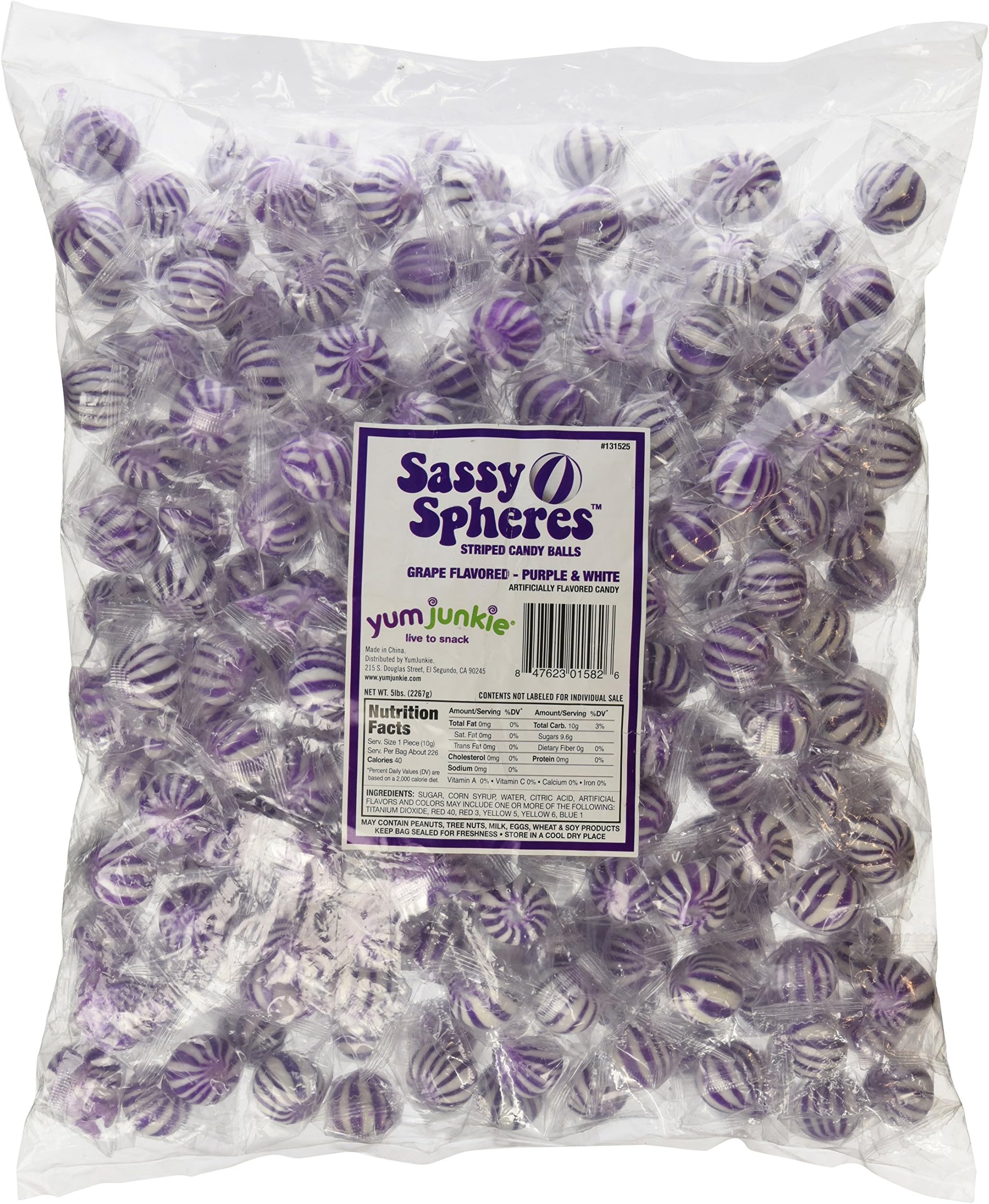 Sassy Spheres Purple Striped Hard Candy Balls - Grape Flavor - 5LB Bag