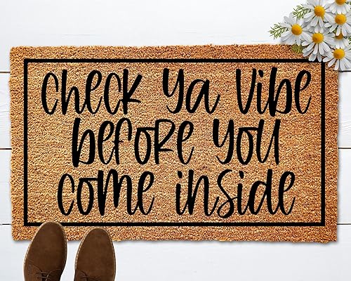 Miniatura 2 de Check Ya Vibe Before You Come Inside Entrance Door Mat  Funny Gift  Funny Doormat  Closing Gift  Welcome Doormat  Front Door (24X16)