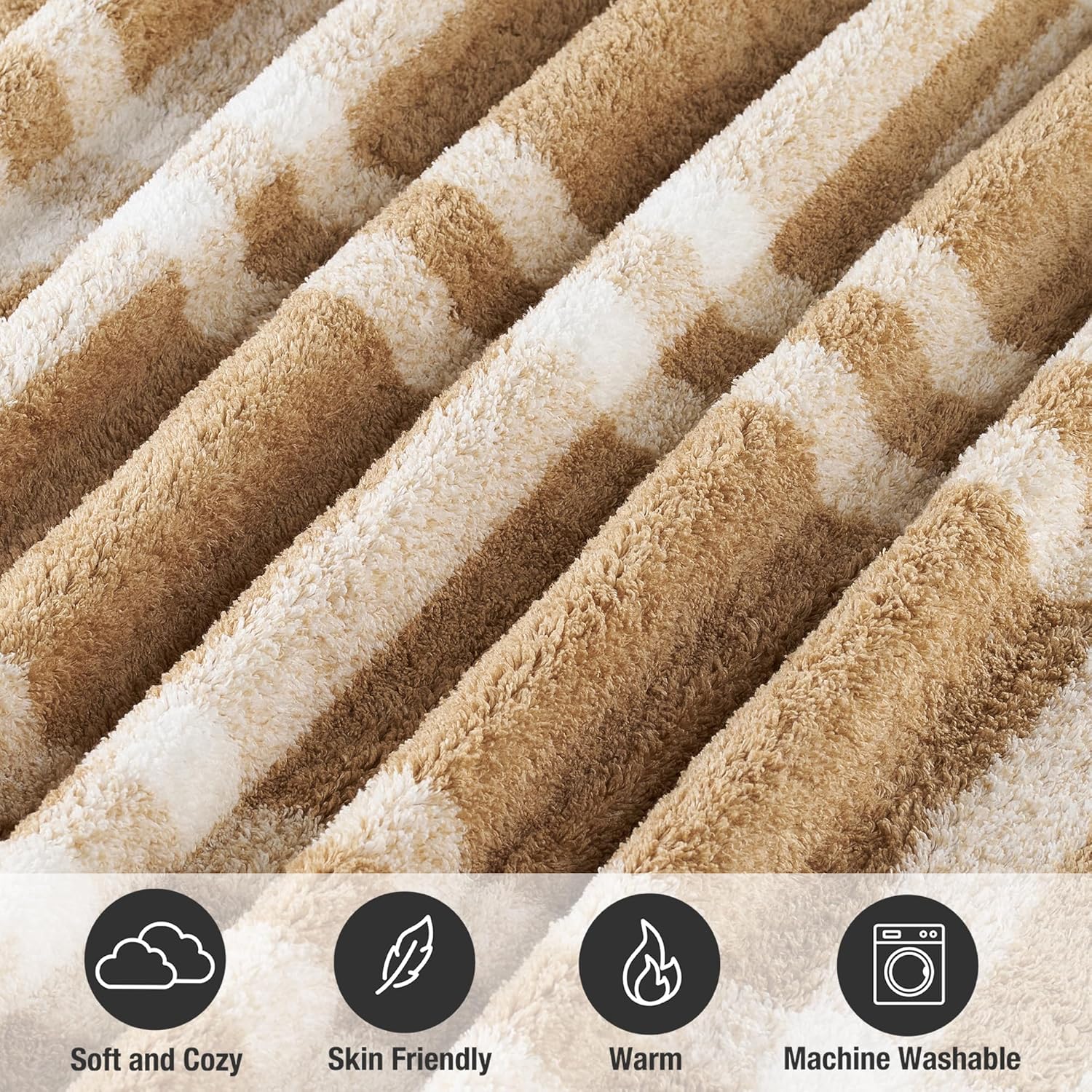 Reversible Soft Sherpa Throw Blanket - Cute and Cozy Thick Throw for Couch, Warm Gifts for Women (Tan Plaid, 50" x60") - Image 4