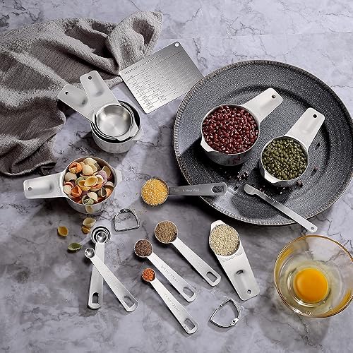 Miniatura 2 de Juego de tazas y cucharas medidoras (juego de 19 unidades, acero inoxidable), 8 tazas medidoras, 9 cucharas medidoras, 1 nivelador y 1 tabla de