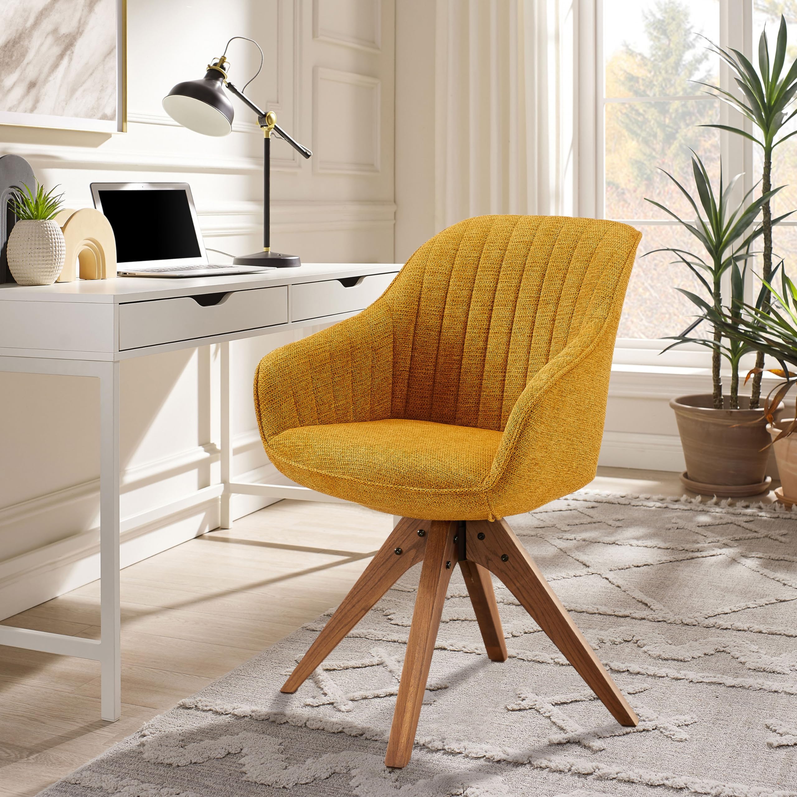 Zouron Mid Century Accent Chair Yellow Walnut