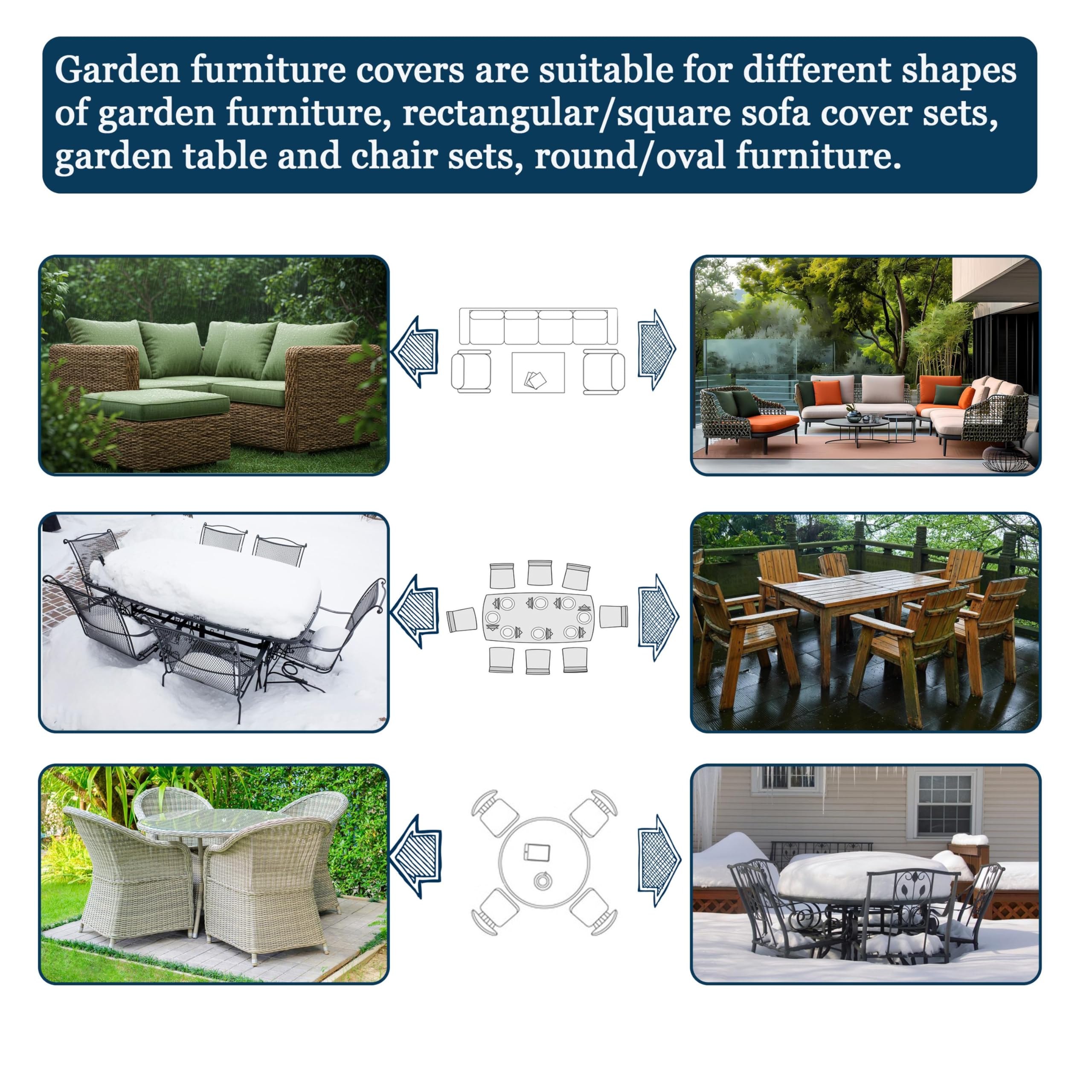 Schwarz Abdeckung für Gartenmöbel Winterfest 200x120x120cm/LxWxH Schutzhülle Gartenmöbel Wasserdicht, Winddicht Anti-UV 420D Oxford Gewebe Abdeckplane für Terrassenmöbel Lounge Sofa