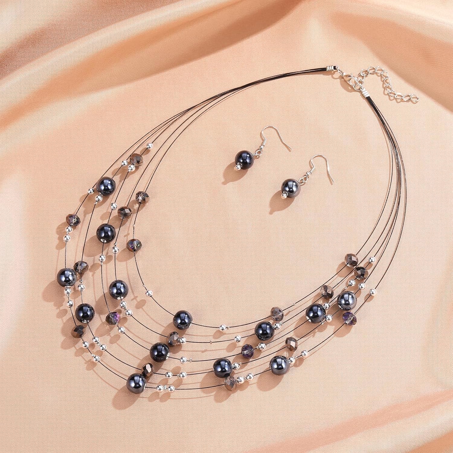 Crystal Beaded Statement Necklace for Women Boho Colorful Multi-Strand Necklace and Earring Sets for Women Fashion Jewelry Gifts for Mom - Image 2