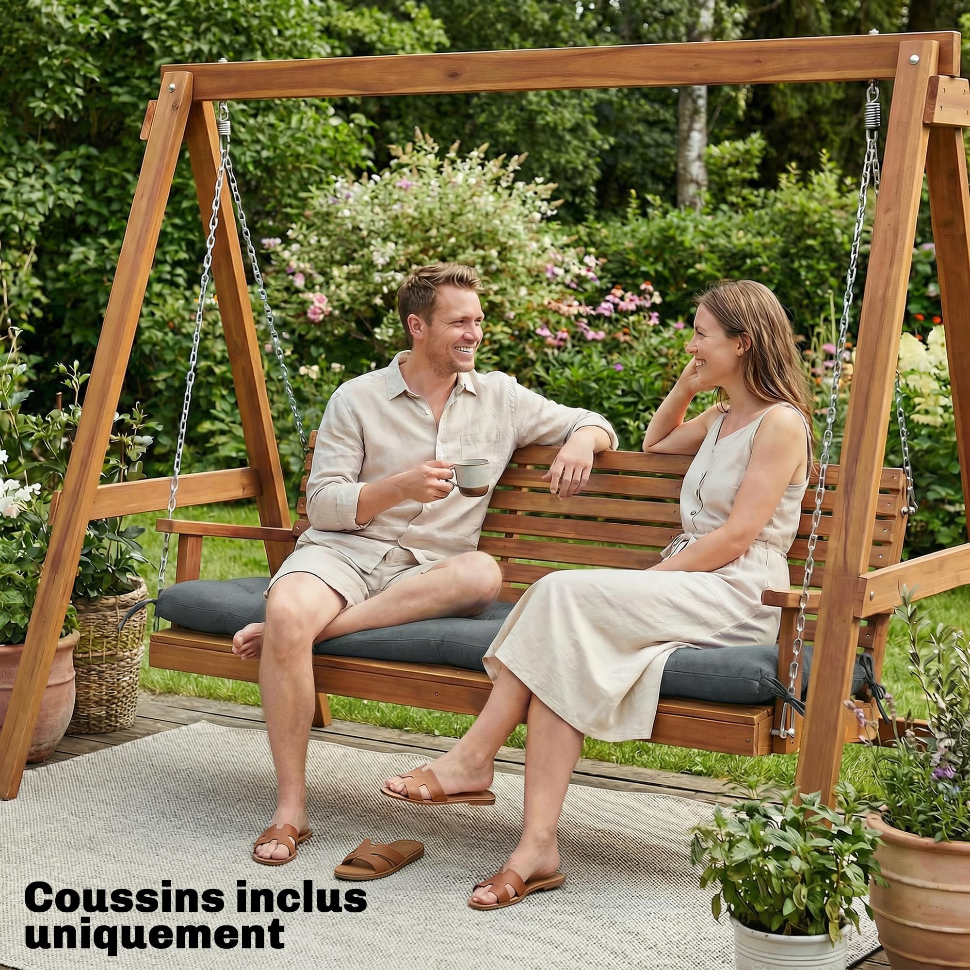 Outsunny Coussin Bain de Soleil Chaise Longue en Mousse à Mémoire, avec Sangles de Fixation, Protection UV50+, Coussin de Banc Matelas Assise pour Canapé Banc de Jardin, 198x65x13cm, Gris foncé