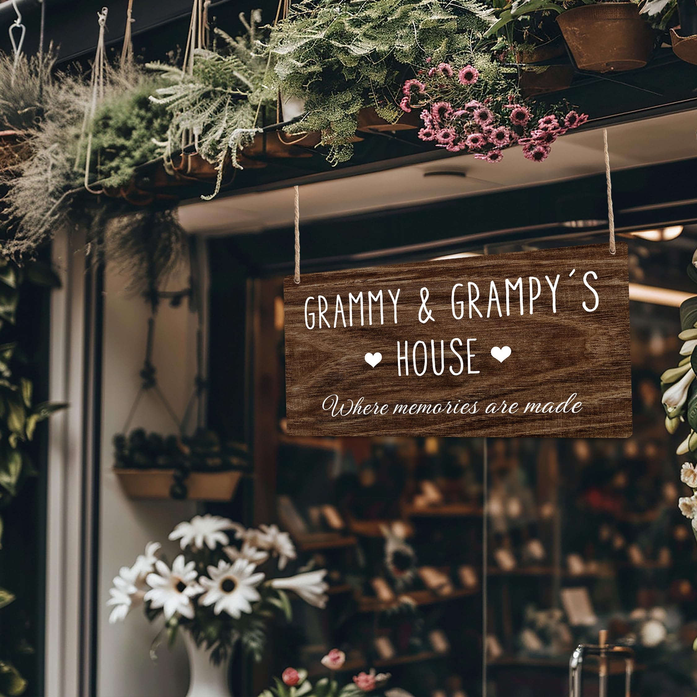 Grammy and Grampy's House Hanging Wooden Signs, Grandma Grandpa Gifts, Grandparents House Decor, Rustic Where Memories Are Made House Hanging Plaque 12x6