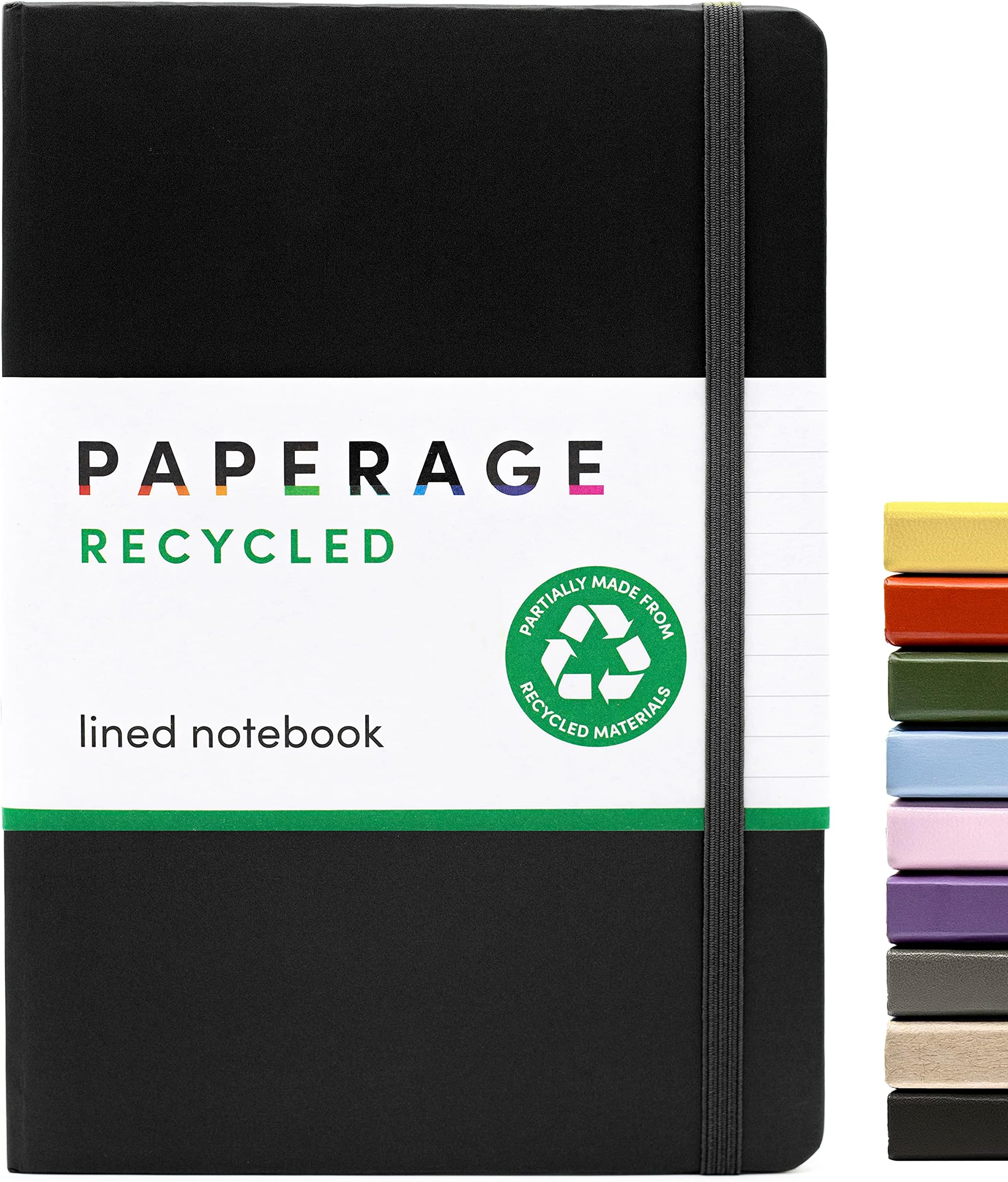 Recycled Lined Journal Notebook, (Black), 160 Pages, Medium 5.7 inches x 8 inches - 100 gsm Thick Paper, Hardcover