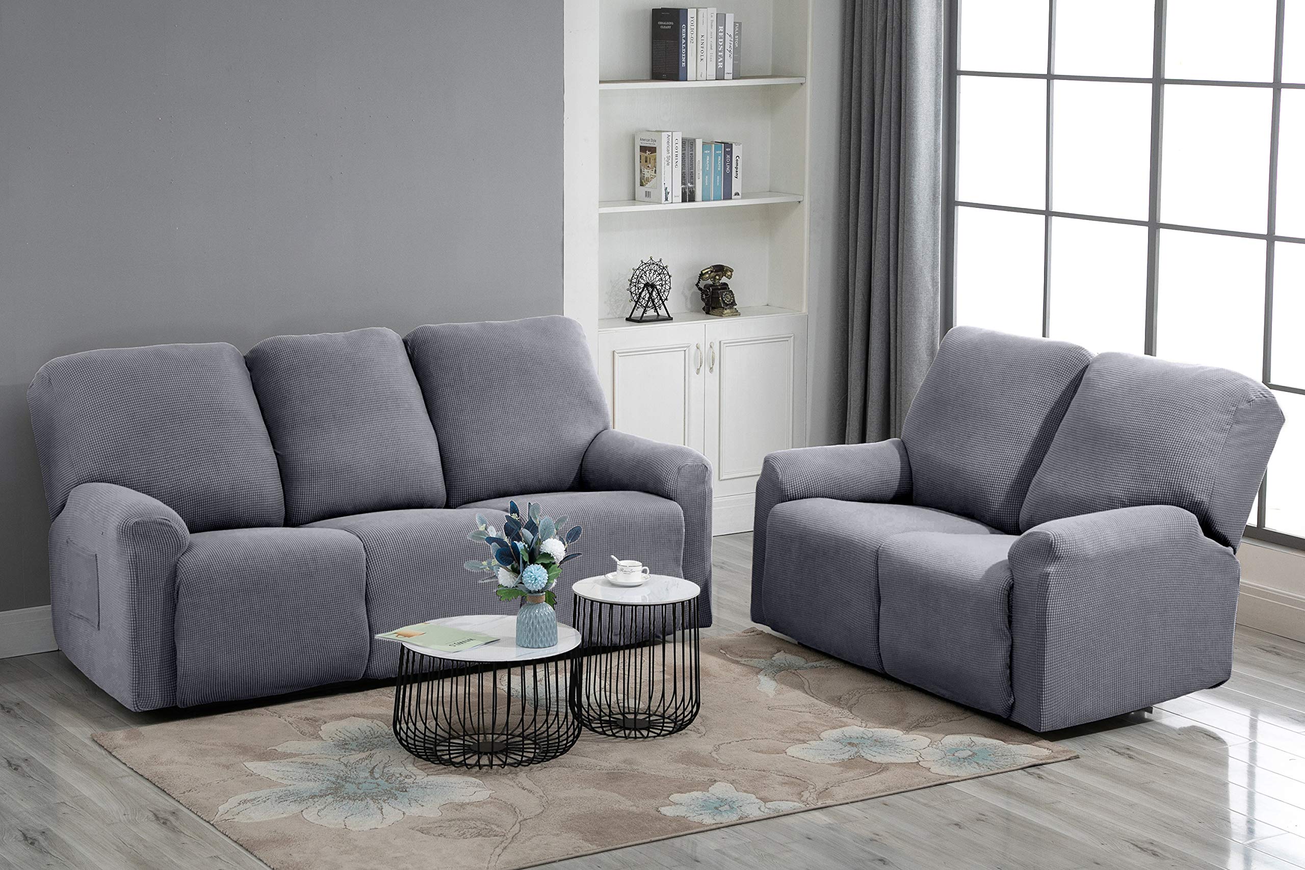 TIANSHU 2 Posti Fodera per Poltrona Reclinabile, Fodera per Poltrona Reclinabile Jacquard, Fodera per Divano Reclinabile Elasticizzata (Poltrona Reclinabile, Grigio Chiaro)