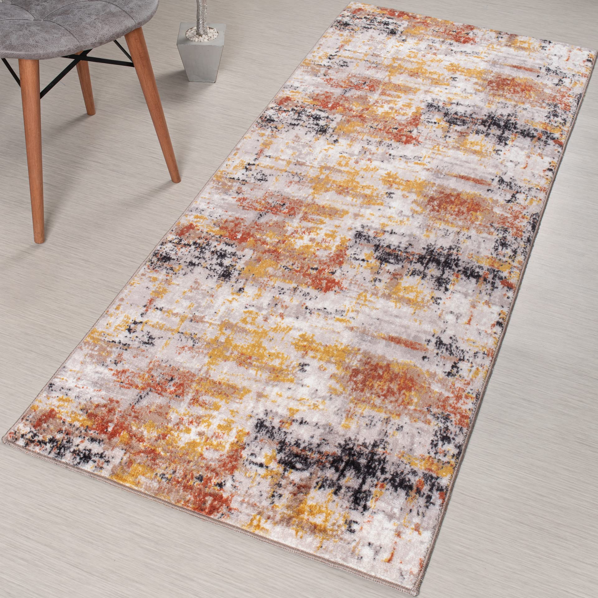 Custom Length, Slip Resistant Modern Abstract Carpet Runner Rug Mat for Entry Hallway Kitchen Laundry, Machine Washable, Light Weight, 31 inch x 14