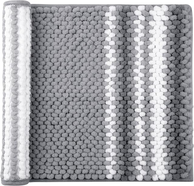 PiccoCasa Extra Soft Chenille Bath Mat 43 x 61cm, Dark Gray and White Bathroom Mat - Absorbent Bath Mats Rugs for Bathroom and Floor, Machine Washable