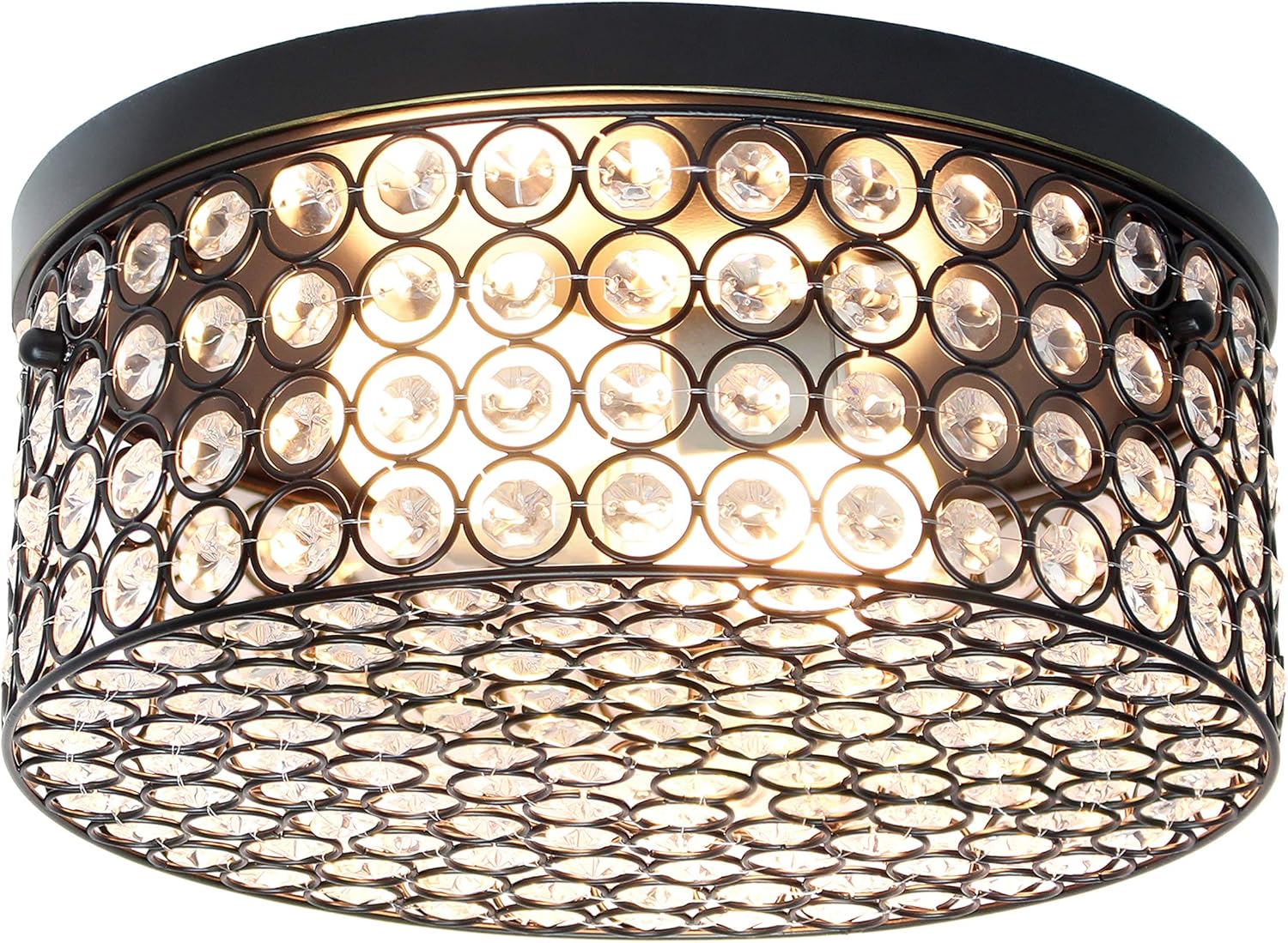 Elegant Designs FM1003-RBZ Elipse Crystal 12 Inch Modern Metal 2 Light Round Ceiling Flush Mount Fixture, Oil Rubbed Bronze, Restoration Bronze