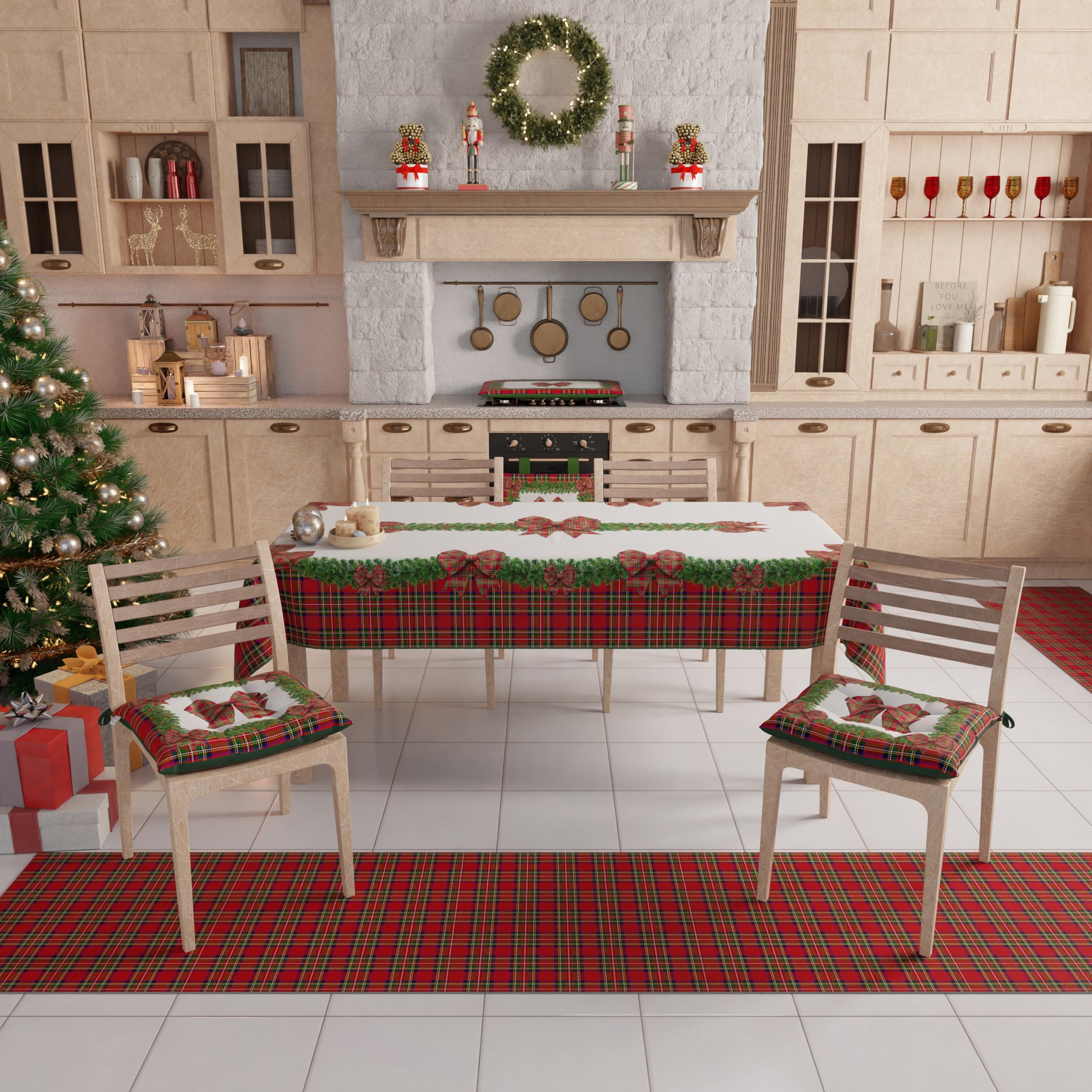 PETTI Artigiani Italiani - Tappeto Natalizio Cucina Antiscivolo Lavabile in Lavatrice, Passatoia Natalizia, Decorazione Natale Cucina 52x440 cm Tartan, Made in italy