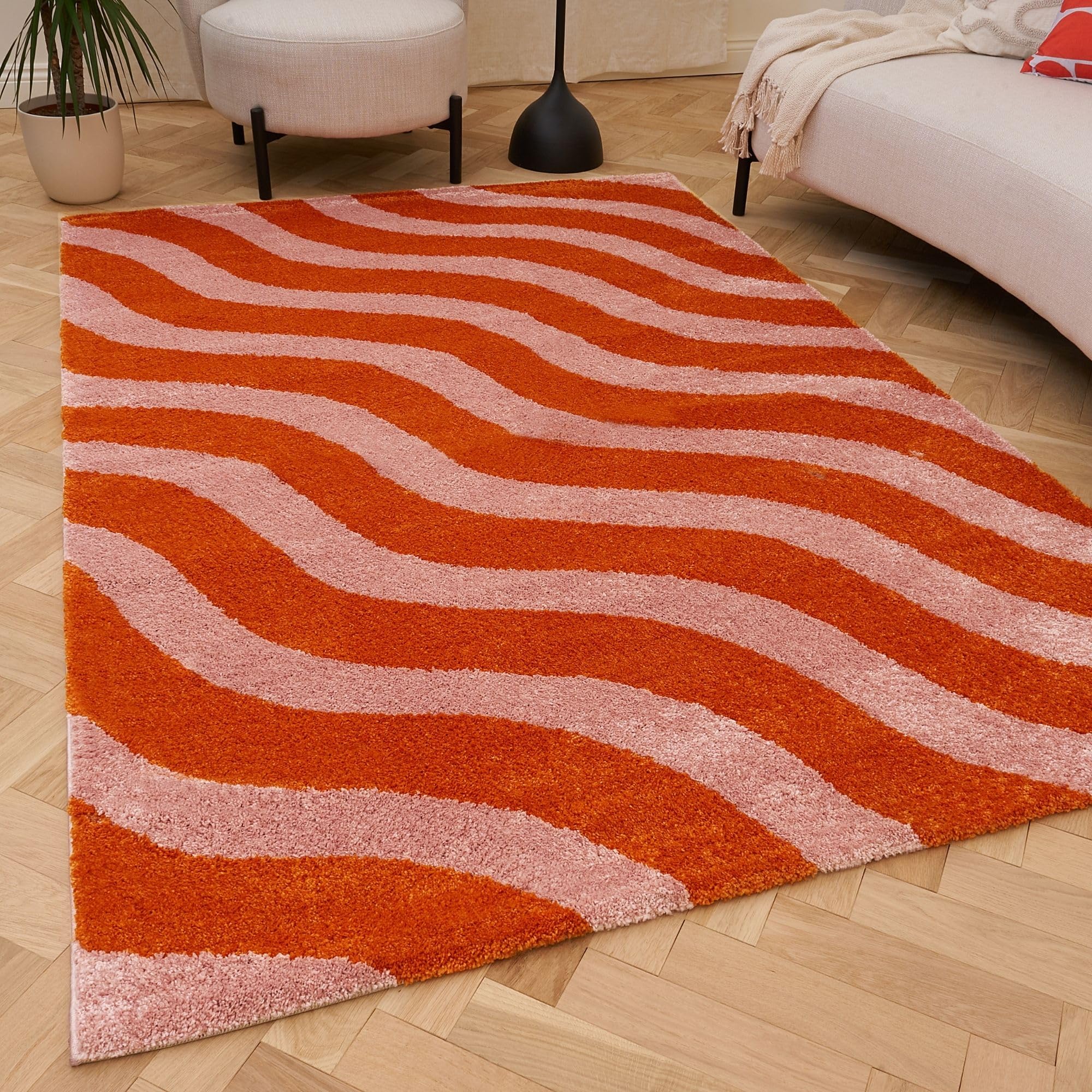 The Rugs Unisex Burnt Orange Joli Wavy Soft & Dense Pile Living Room & Bedroom Rug In | Size: 160Cm X 230Cm