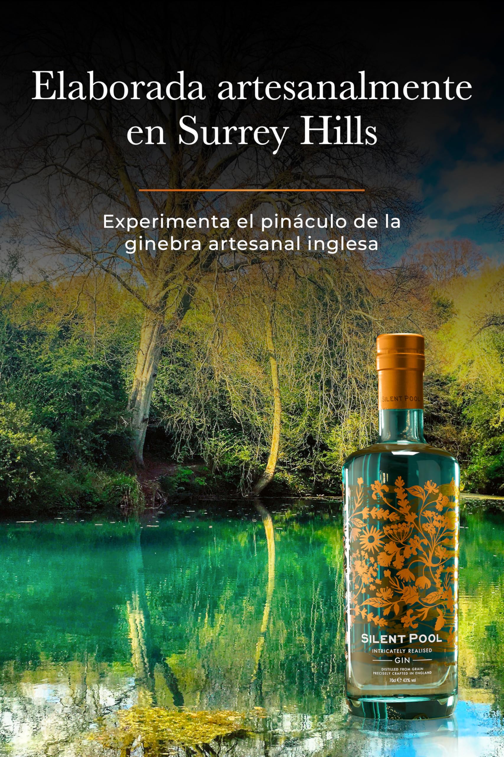 Silent Pool Gin – Ginebra Premium Artesanal Original con 24 Botánicos – 43% Vol. – Botella de 70 cl