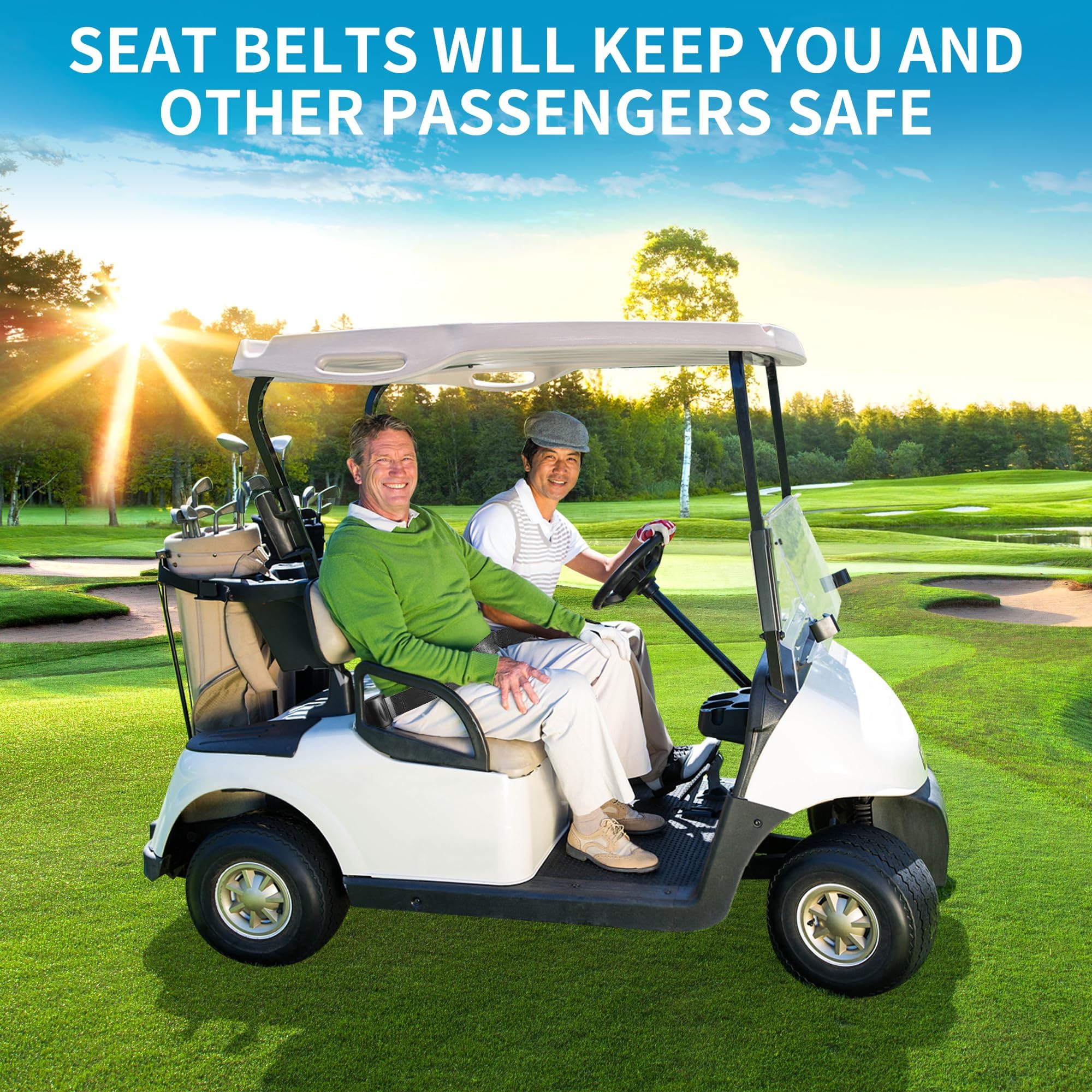 10L0L Golf Cart Seat Belts for Yamaha EZGO, Club Car 42" Universal Retractable Seat Belts with Buckles - with DOT Certification - Image 2