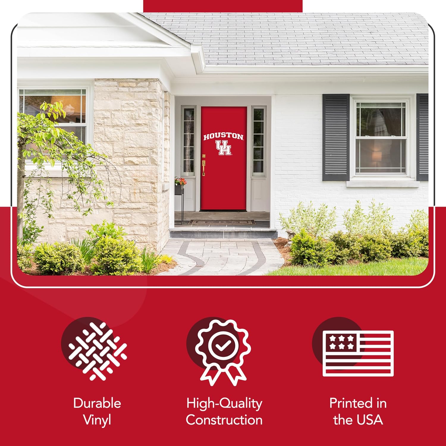 Houston Cougars College Sports Printed Front Door Banner - NCAA Licensed - Durable Vinyl - School Banner (Red) (36" x 80")
