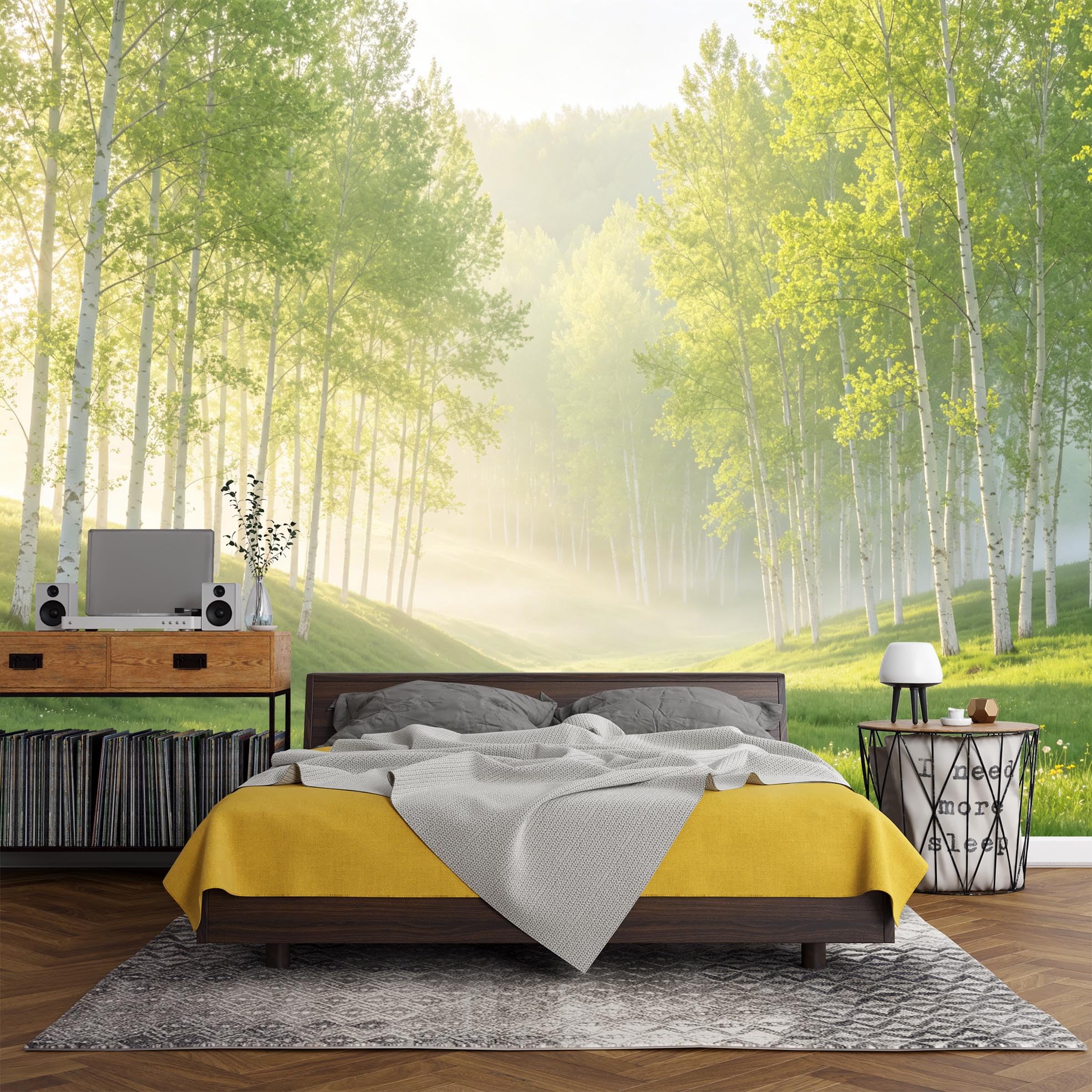 Carta Da Parati 3D Murale Panoramico Con Foresta Di Betulle Per Soggiorno, Carta Da Parati In Tessuto Non Tessuto, Poster Artistico Moderno Per La Casa, Decorazione Personalizzata, Non Adesivo, Fore