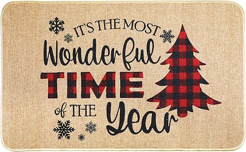 Erweicet Tapete de Navidad de bienvenida de Navidad, antideslizante y lavable, tapete de invierno con parte trasera de goma, tapete de puerta de