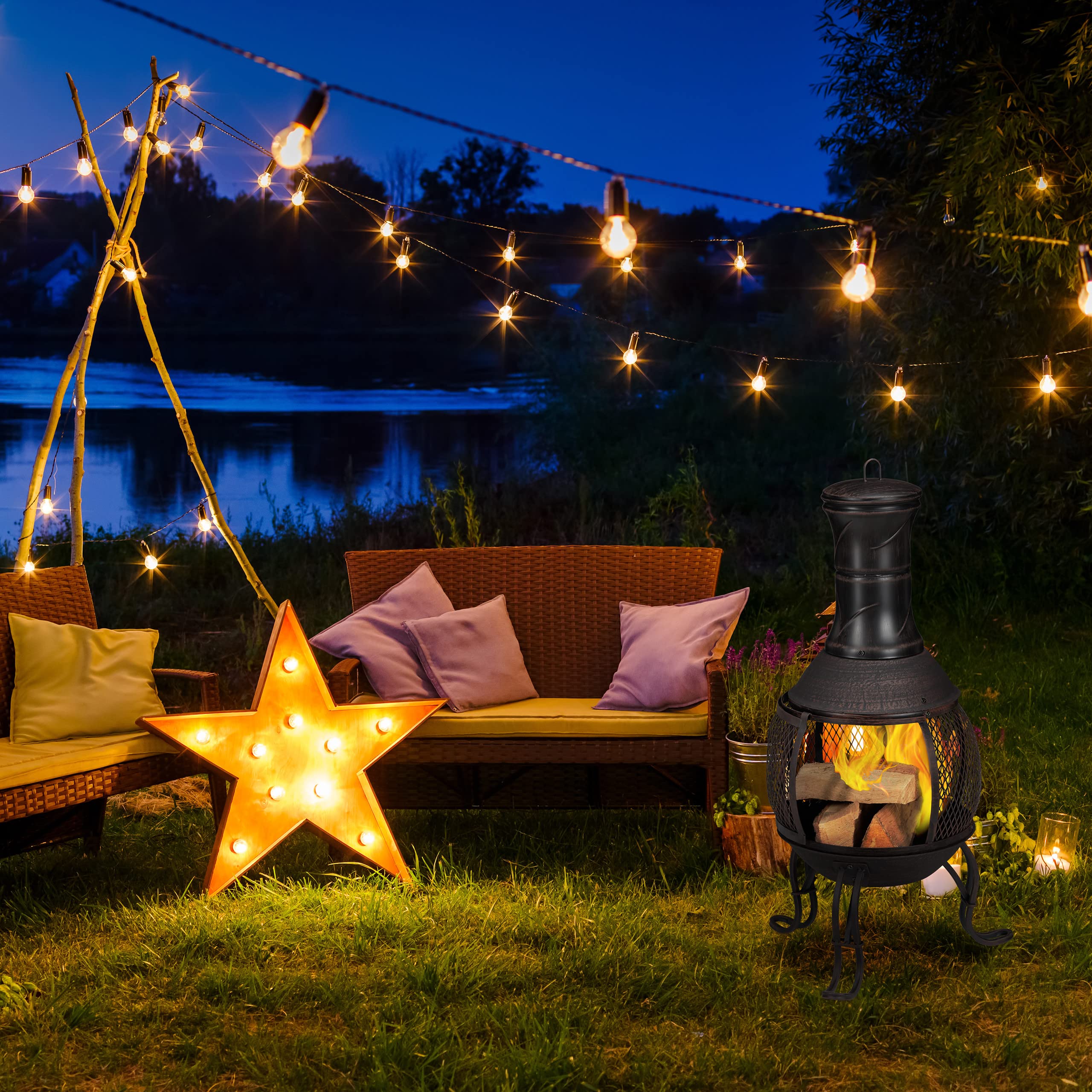 Relaxdays Forno Azteco Da Giardino | Con Griglia, Coperchio, Attizzatoio | 88x42x42cm | Argentato - Foto 2