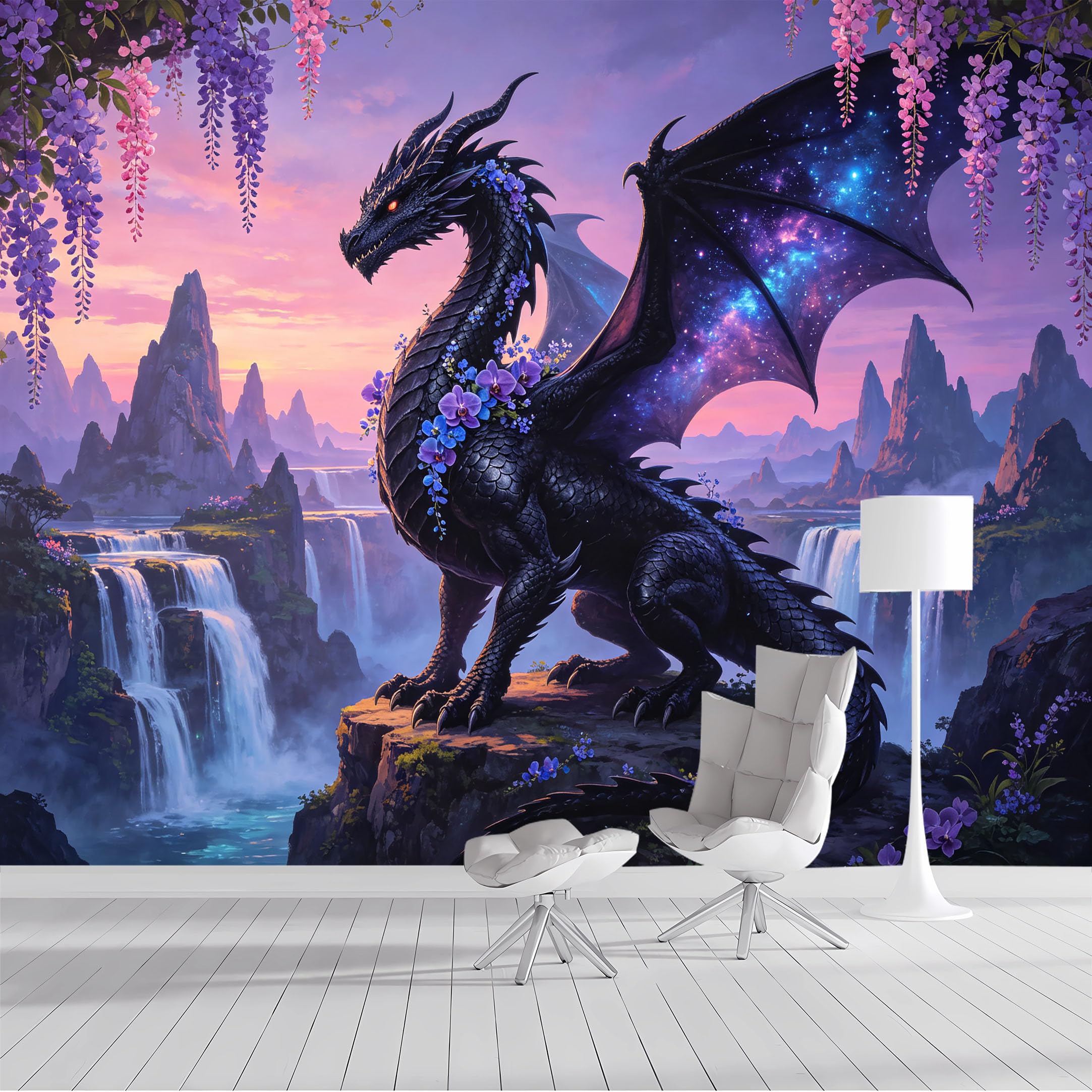 Yzpallescene Bh260711057 Custom Size Wall Mural Fantasy Dragon Galaxy Waterfall Surrealism Selfadhesive Wall Fabric Removable Peel And Stick Wallpaper Wall Decor For Living Room Bedroom Bathroom
