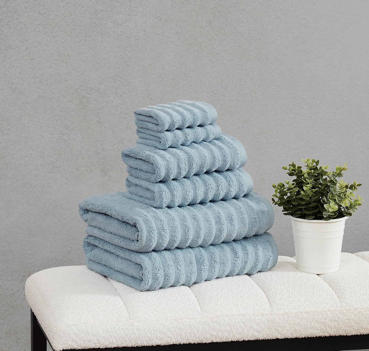 Borghese Ribbed Zero Twist Light Blue 6 Piece Towel Set, Solid Color, Oeko-TEX Certified