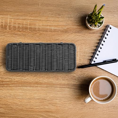 Miniatura 8 de Delamu Caja pequeña de gestión de cables hecha a mano de ratán, organizador de cables con 2 ranuras abiertas, caja oculta para cable de escritorio