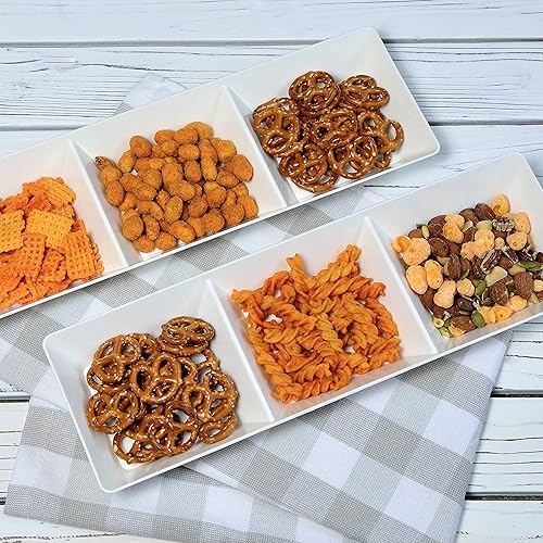 Miniatura 3 de Youngever Paquete de 4 bandejas apilables para servir, bandejas de plástico con compartimento, platos para servir para fiestas, 15 x 5 pulgadas