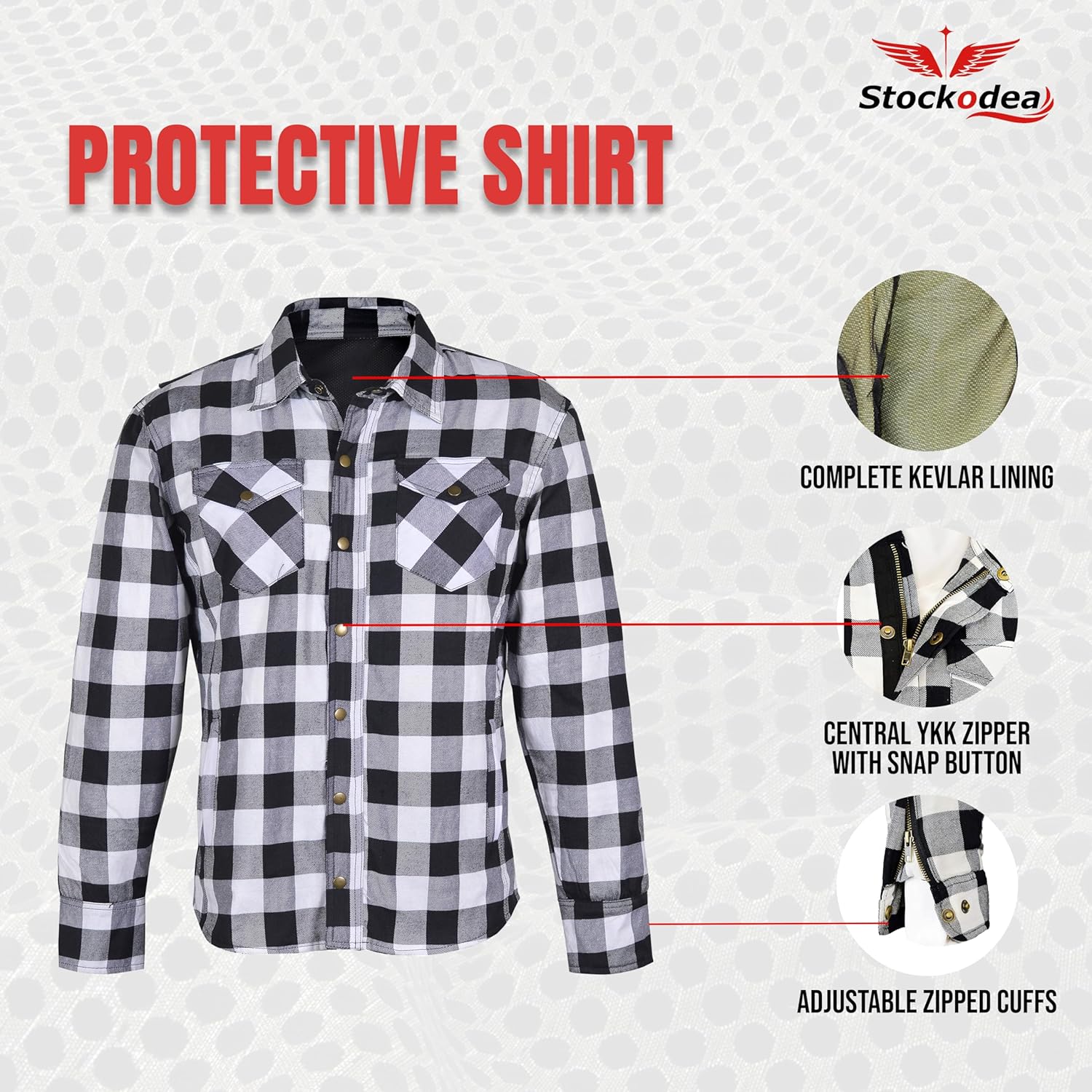 Men's Armored Checkered Flannel Biker Shirt-Cotton Plaid Long Sleeve Shirt-Powersports Protective Gear