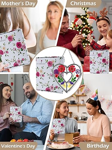 Miniatura 5 de Ky&Bosam - Atrapaluz de cristal, ventana en forma de corazón, con flor prensada, diseño de corazón "Mom", regalo para el Día de la Madre, Navidad,