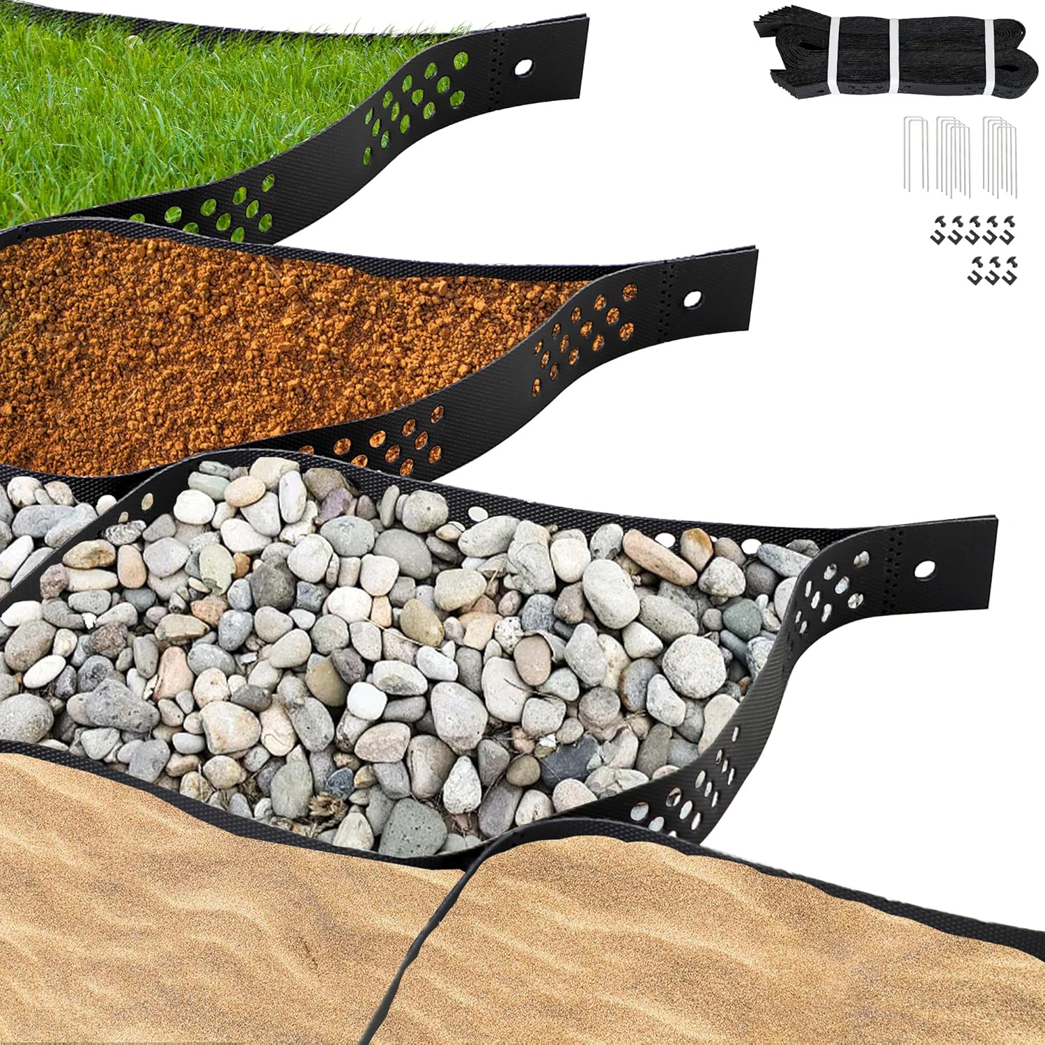2" Depth Ground Grid, 9×17 FT Geo Gravel Grid Driveway 1885 lbs per Sq Ft Load, Geogrid Ground Stabilization System with Connection Buckles and Stakes for Driveways Walkway Slope Pathway & Garden