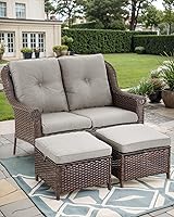 Vista 5 de Sofá de mimbre para patio, sofá de mimbre para exteriores, resistente para todo tipo de clima, sofás para 2 personas con respaldo alto y cómodos