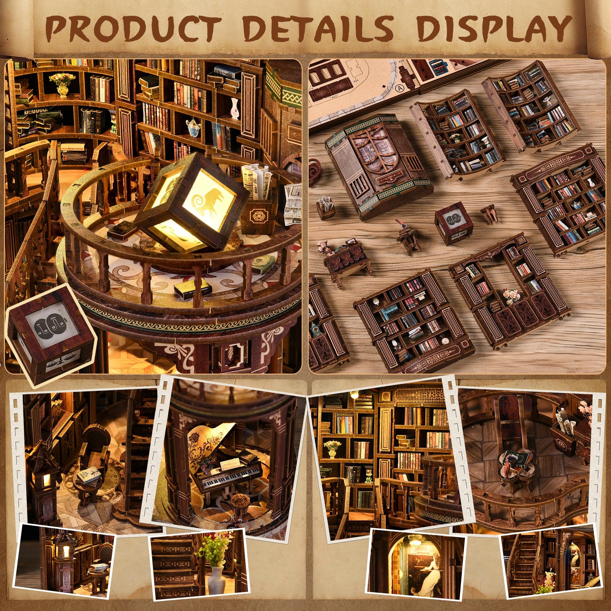 Book Nook Kit für Erwachsene - CRIOLPO DIY Miniatur Haus Holzpuzzle 3D Puppenhaus - Buchstütze für Bücherregal Deko mit Led Licht Kreatives Geschenk für Leser