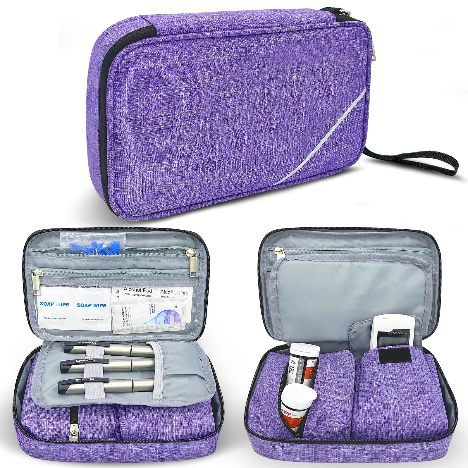 Chelvvg Diabetic Supplies Travel Case, Diabetes Storage Bag for Glucose Meter, Insulin Pen, Blood Sugar Test Strips, Syringe, Needles and More Kits (